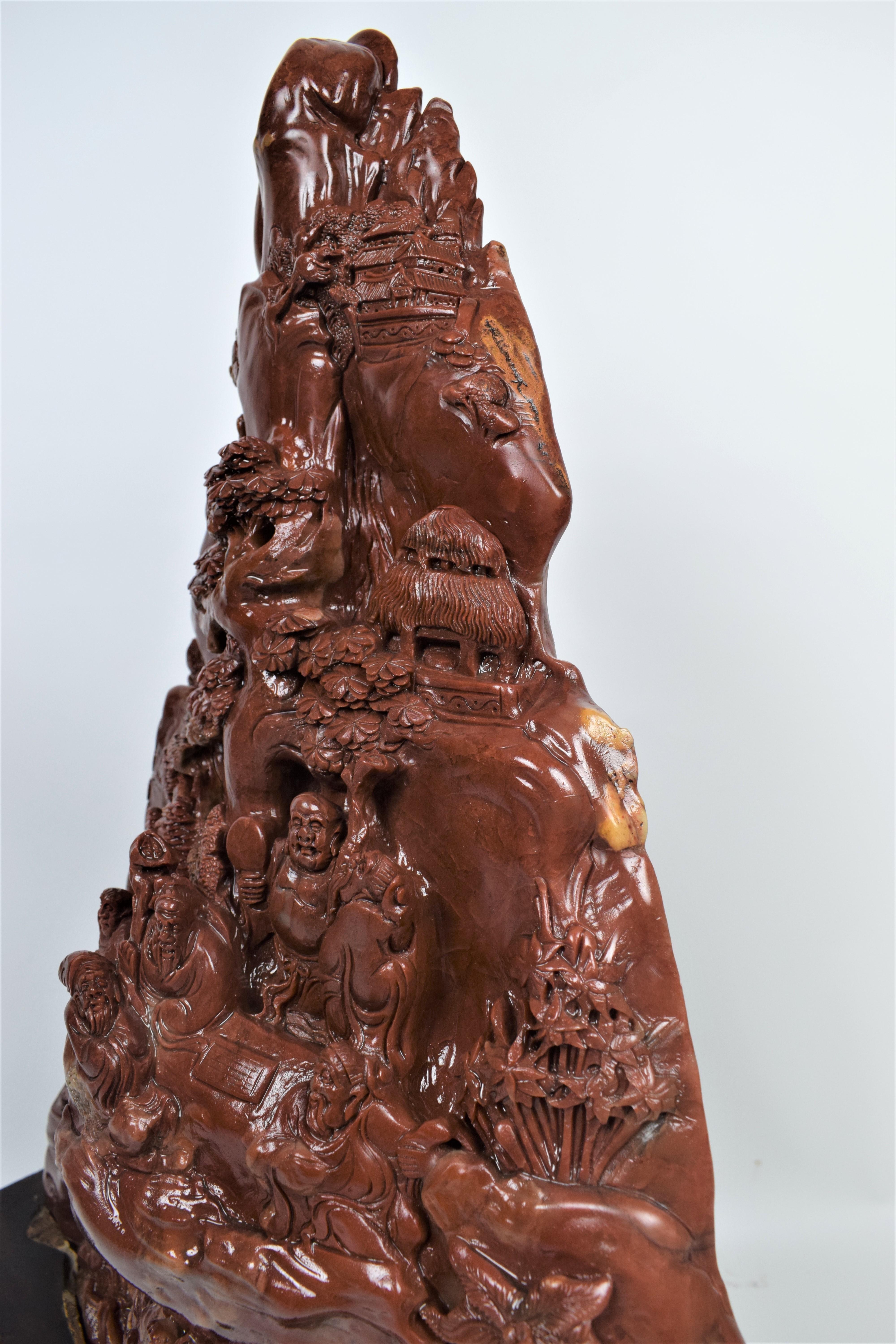 Monumental Chinese Buddhist Mountain Monastery Soapstone Carving, 20th Century For Sale 8