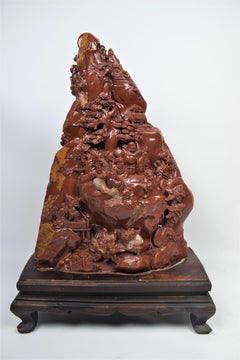 Monumental Chinese Buddhist Mountain Monastery Soapstone Carving, 20th Century