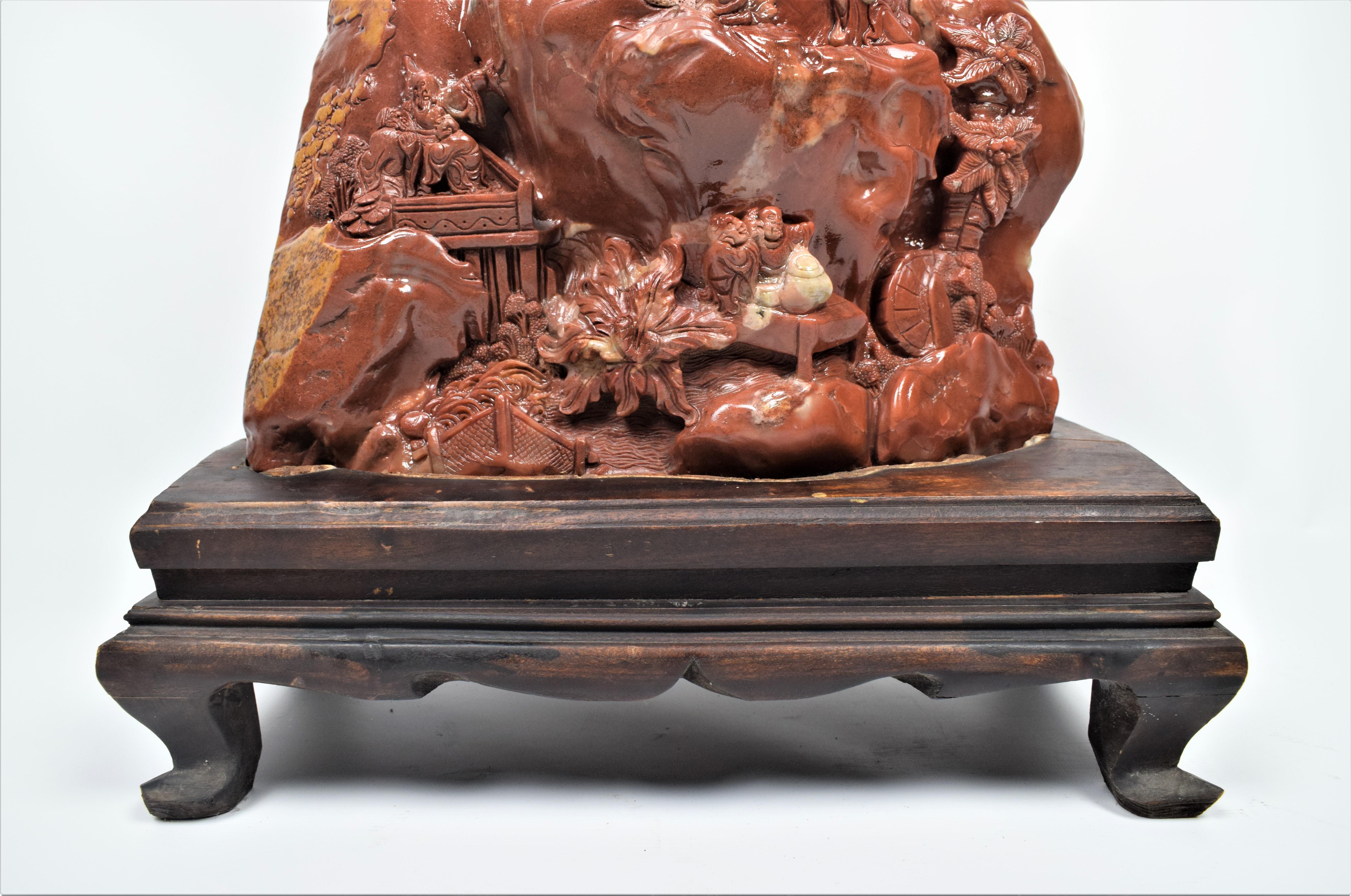 Qing Monumental Chinese Buddhist Mountain Monastery Soapstone Carving, 20th Century For Sale
