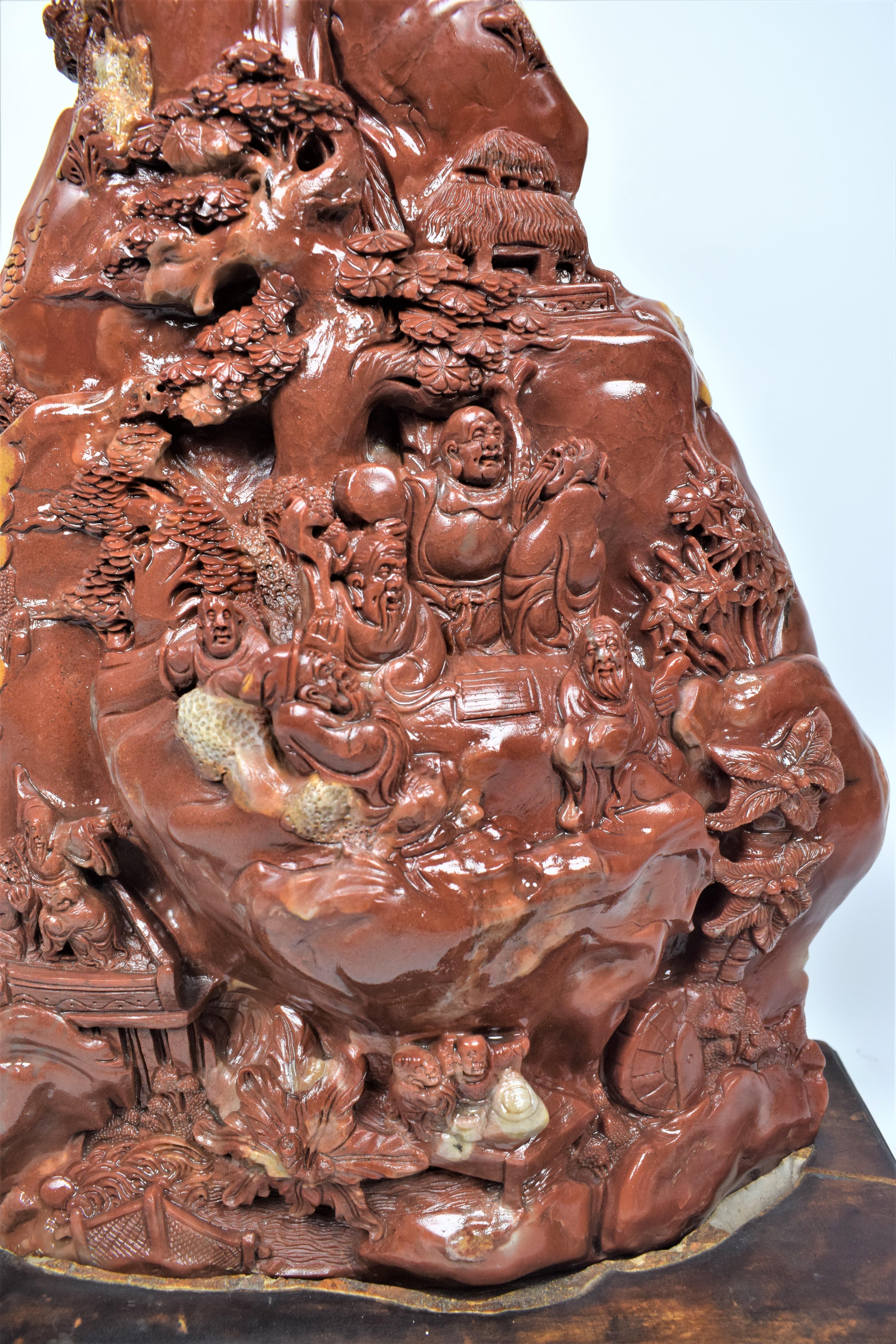 Monumental Chinese Buddhist Mountain Monastery Soapstone Carving, 20th Century For Sale 1