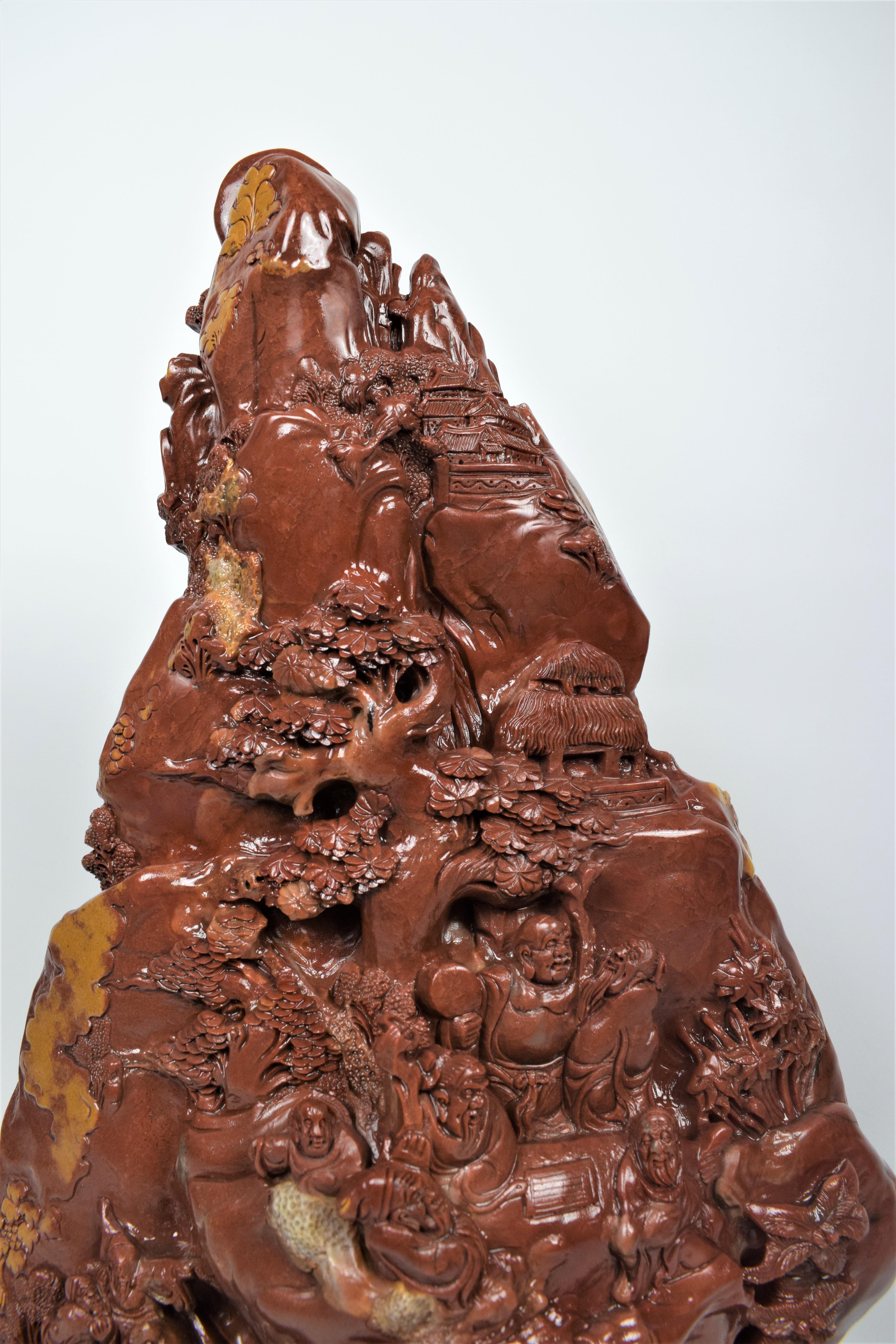 Monumental Chinese Buddhist Mountain Monastery Soapstone Carving, 20th Century For Sale 2