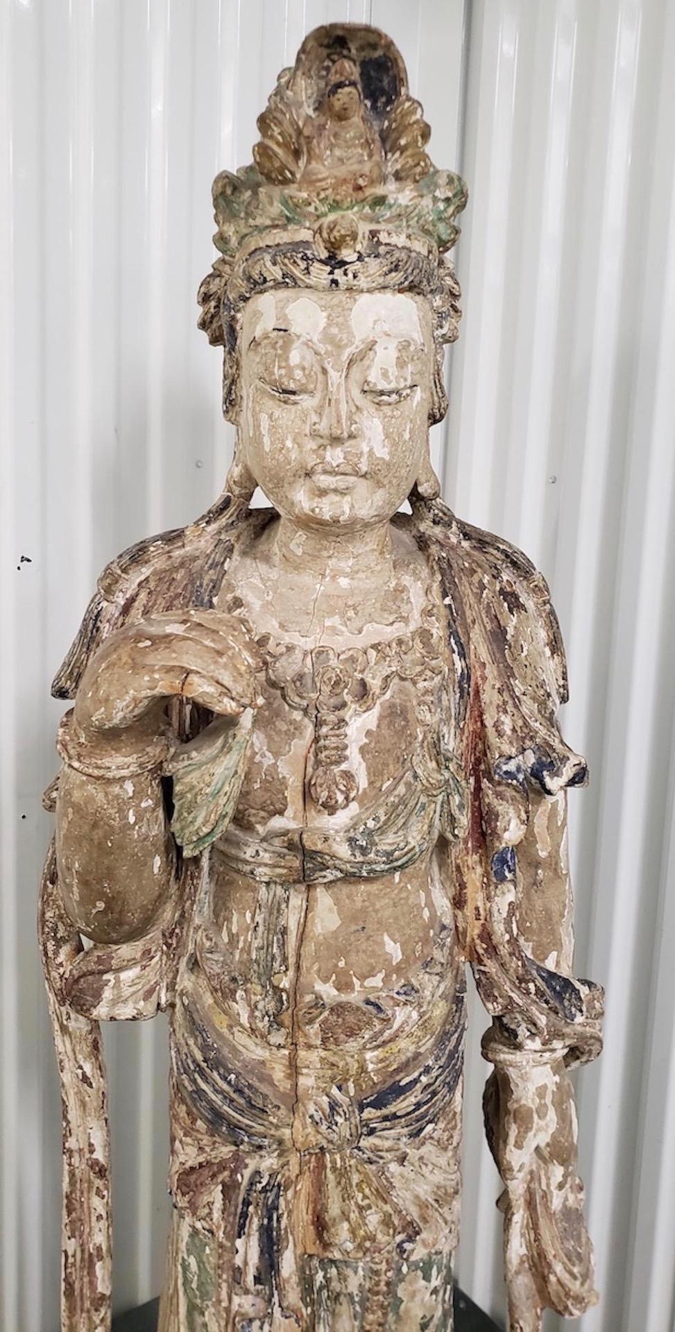 Chinese Carved and Painted Quan Yin Figure, 19th Century For Sale 2
