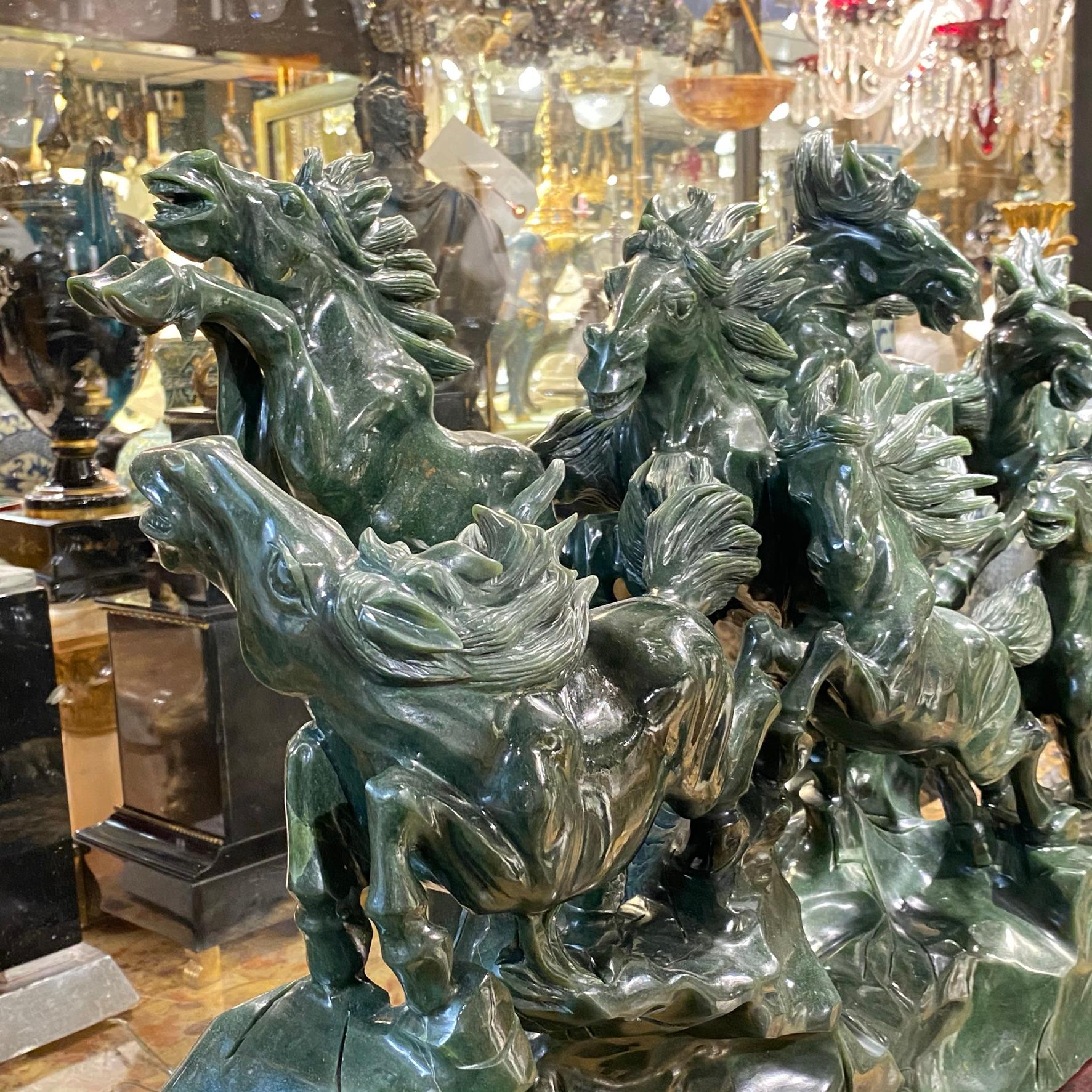 Hand-Carved Monumental Chinese Carved Jadeite Horses For Sale