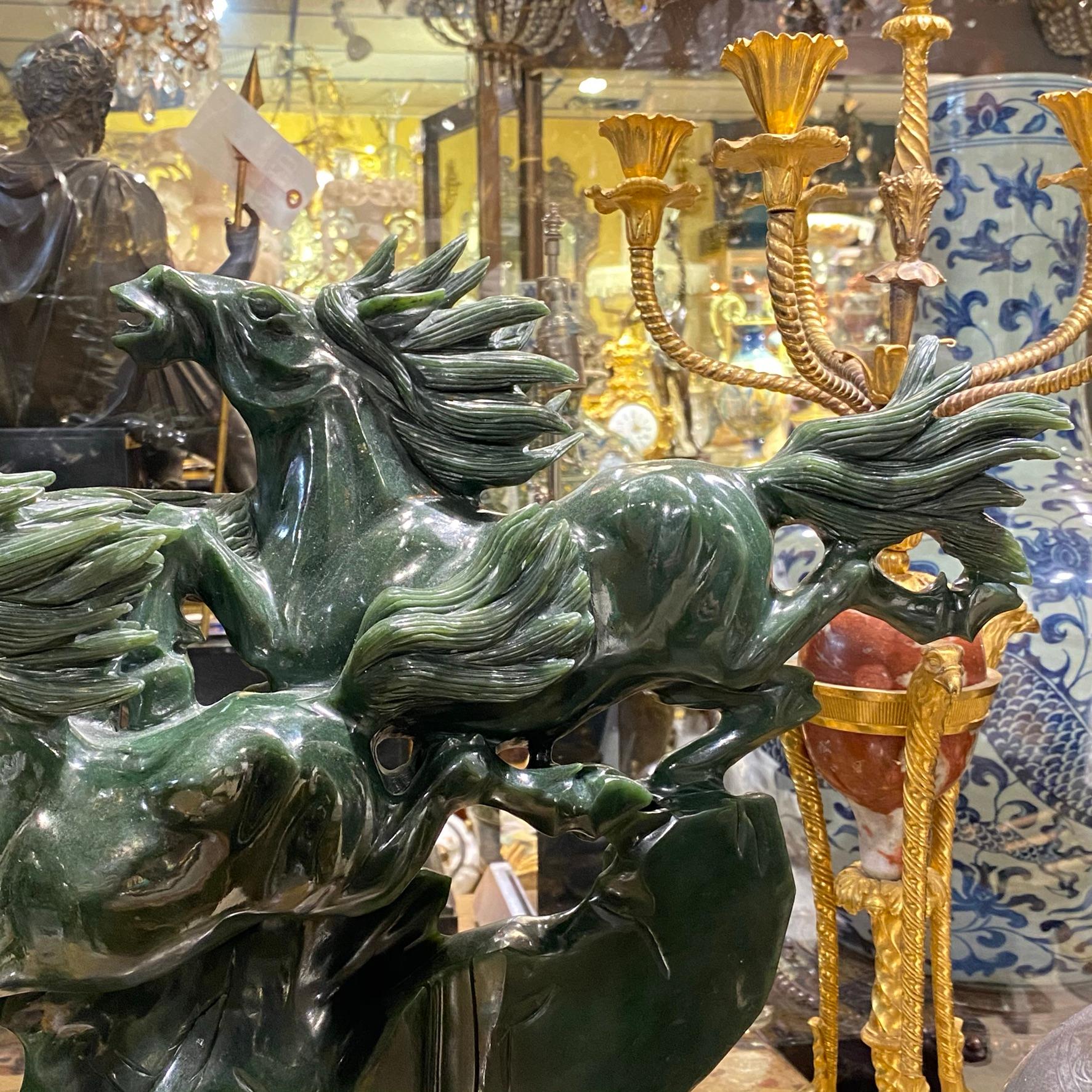 Monumental Chinese Carved Jadeite Horses In Good Condition In New York, NY