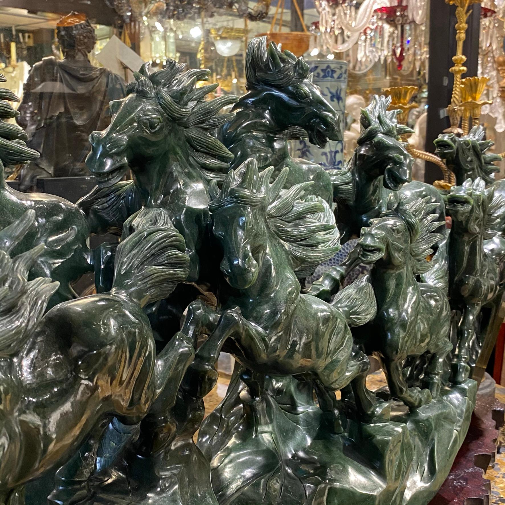 Mid-20th Century Monumental Chinese Carved Jadeite Horses