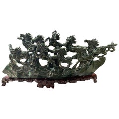Vintage Monumental Chinese Carved Jadeite Horses