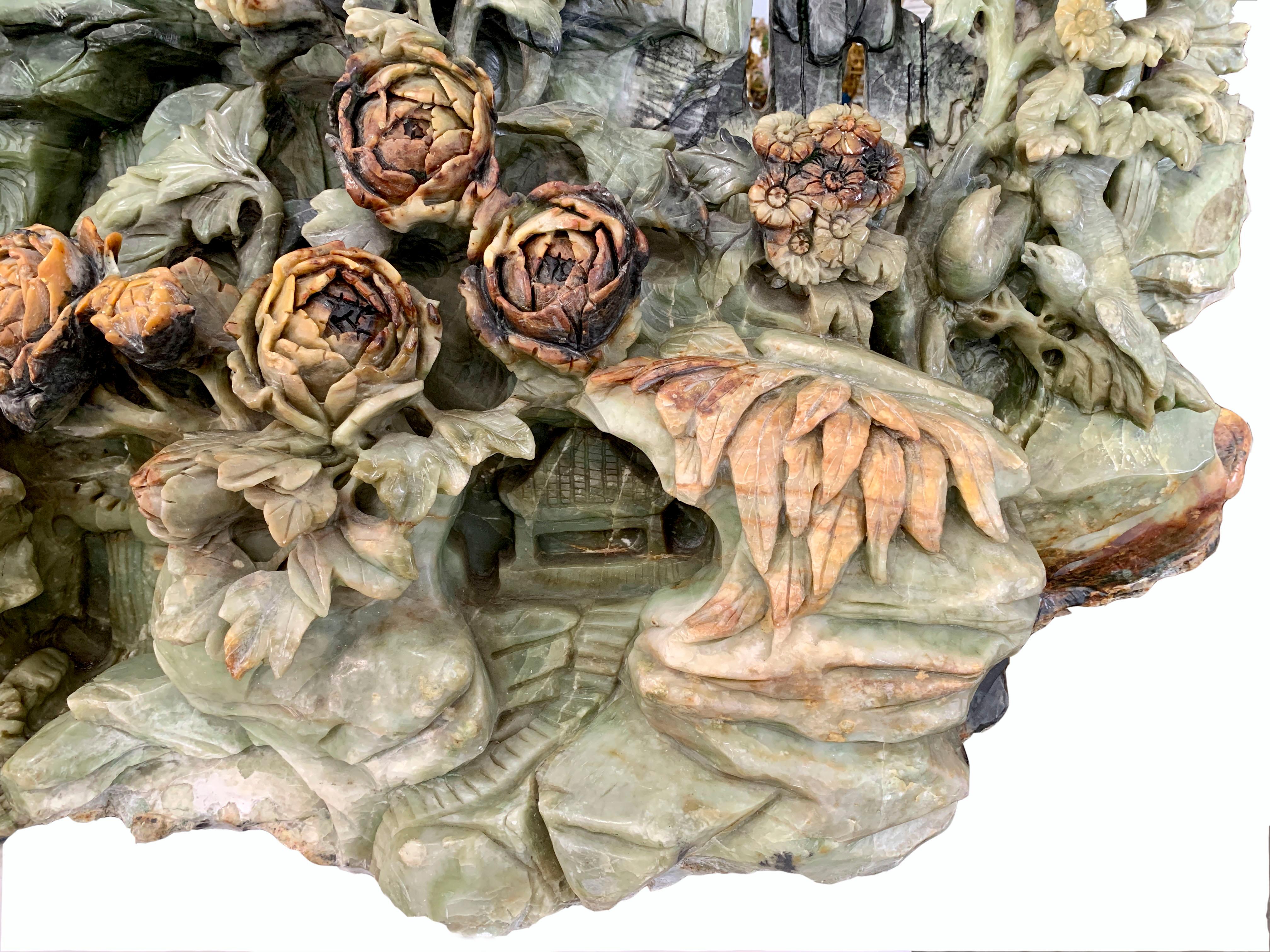 Monumental Chinese Carved Serpentine Mountain Sculpture For Sale 11
