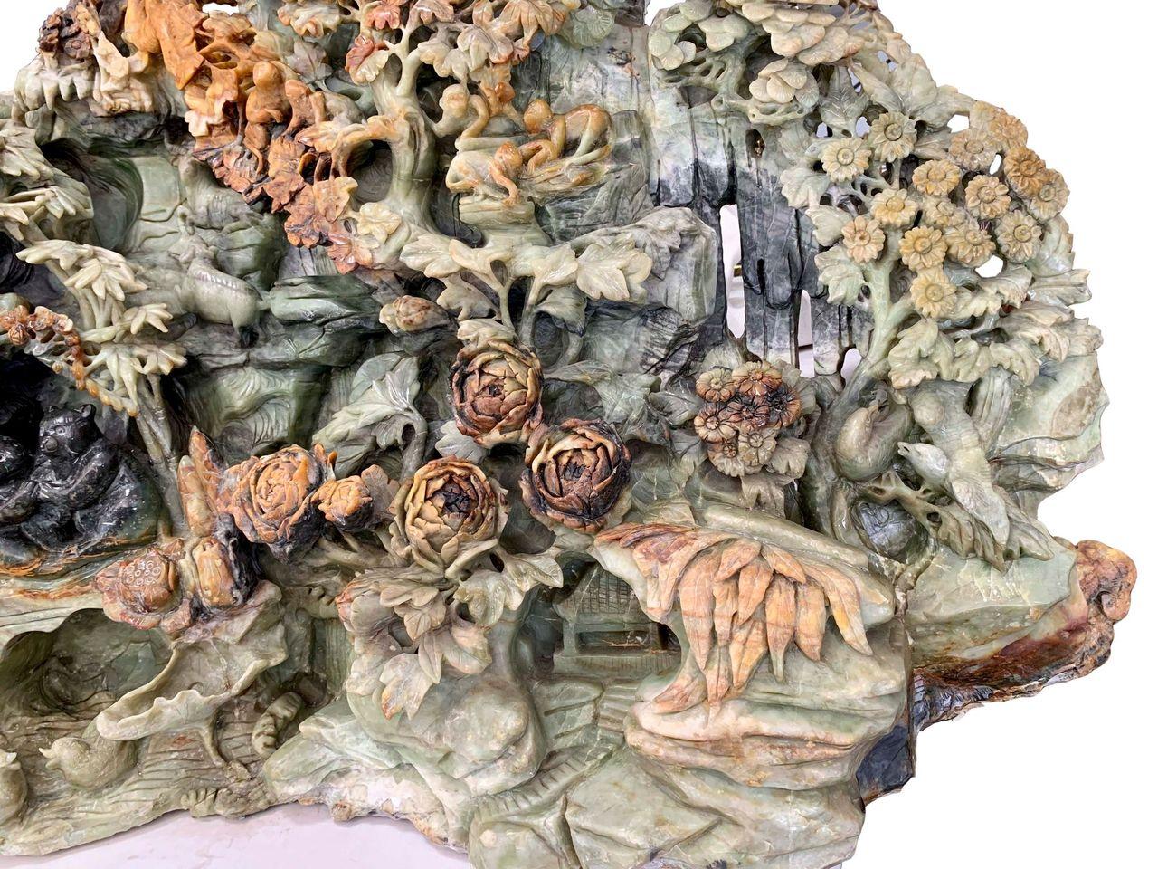 Monumental Chinese Carved Serpentine Mountain Sculpture For Sale 8
