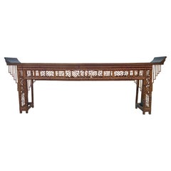 Antique Monumental Chinese Chippendale Bamboo Console, Altar Table 