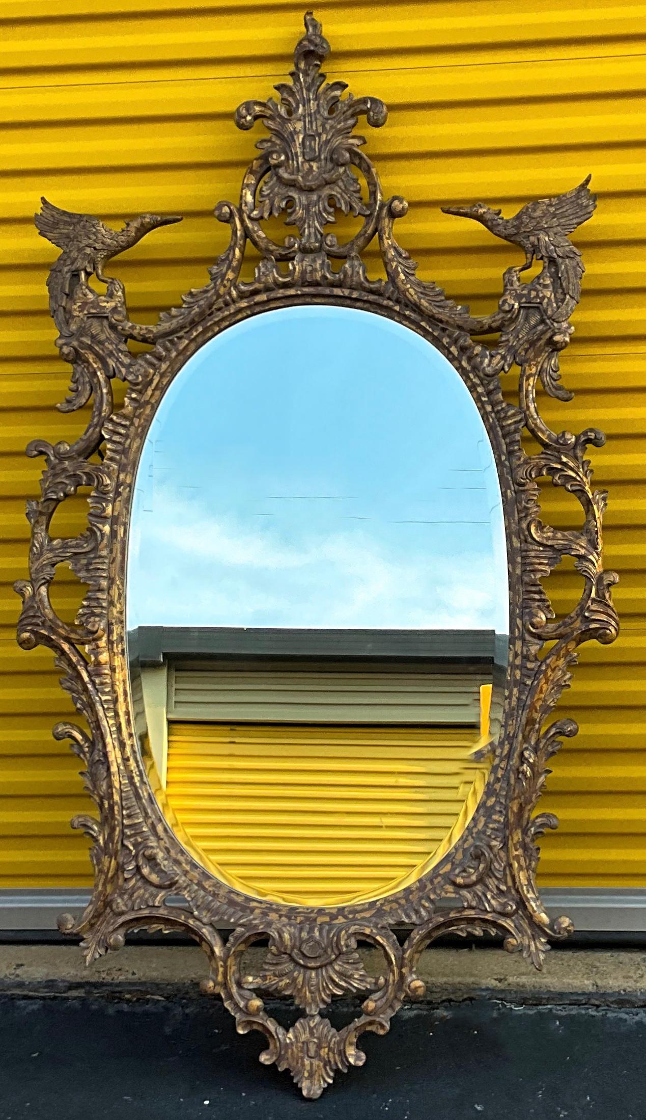 Monumental Chinese Chippendale Style Gilded Faux Tortoise Mirror By La Barge For Sale 5