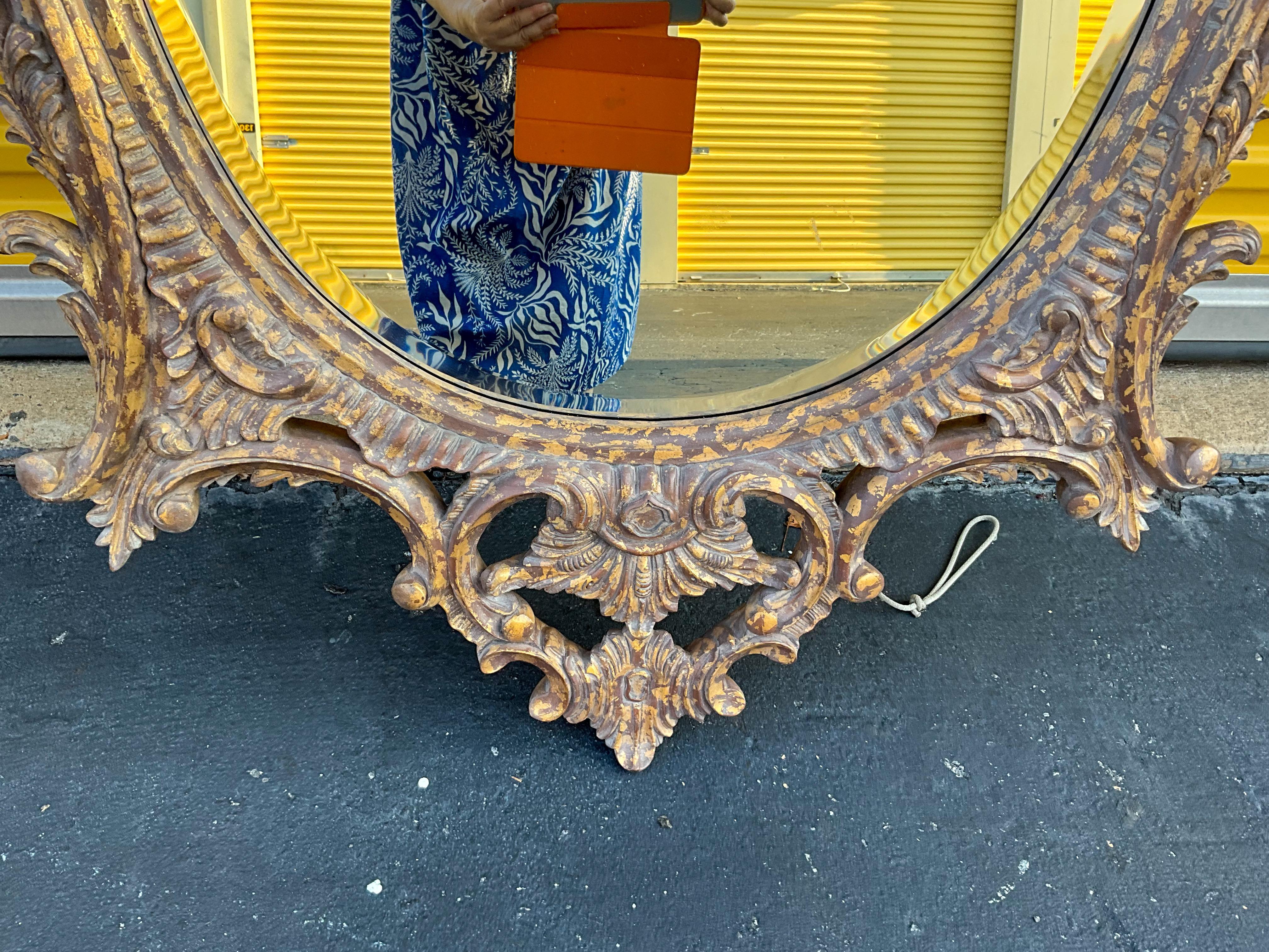 Italian Monumental Chinese Chippendale Style Gilded Faux Tortoise Mirror By La Barge For Sale