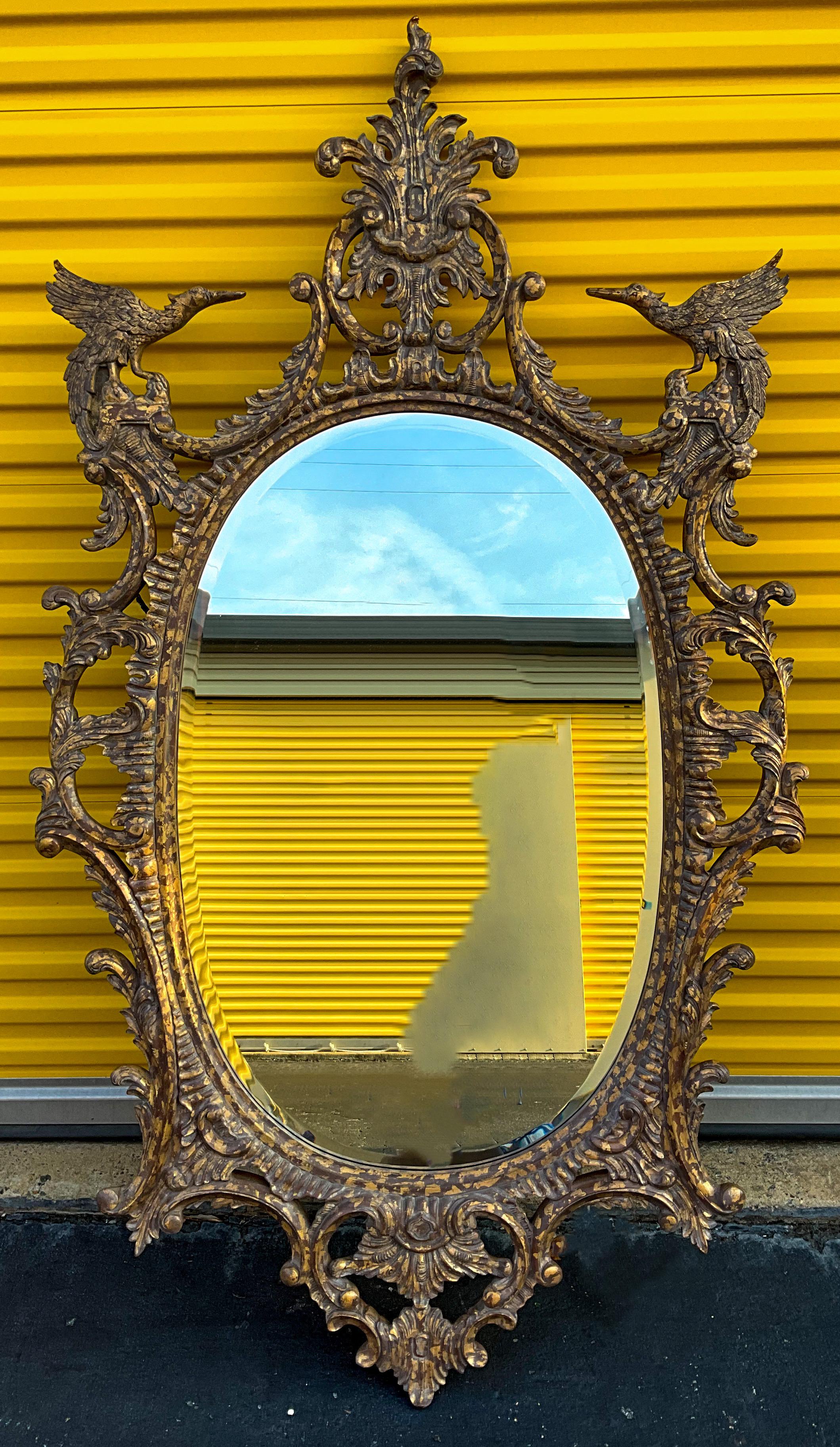 Monumental Chinese Chippendale Style Gilded Faux Tortoise Mirror By La Barge For Sale 1