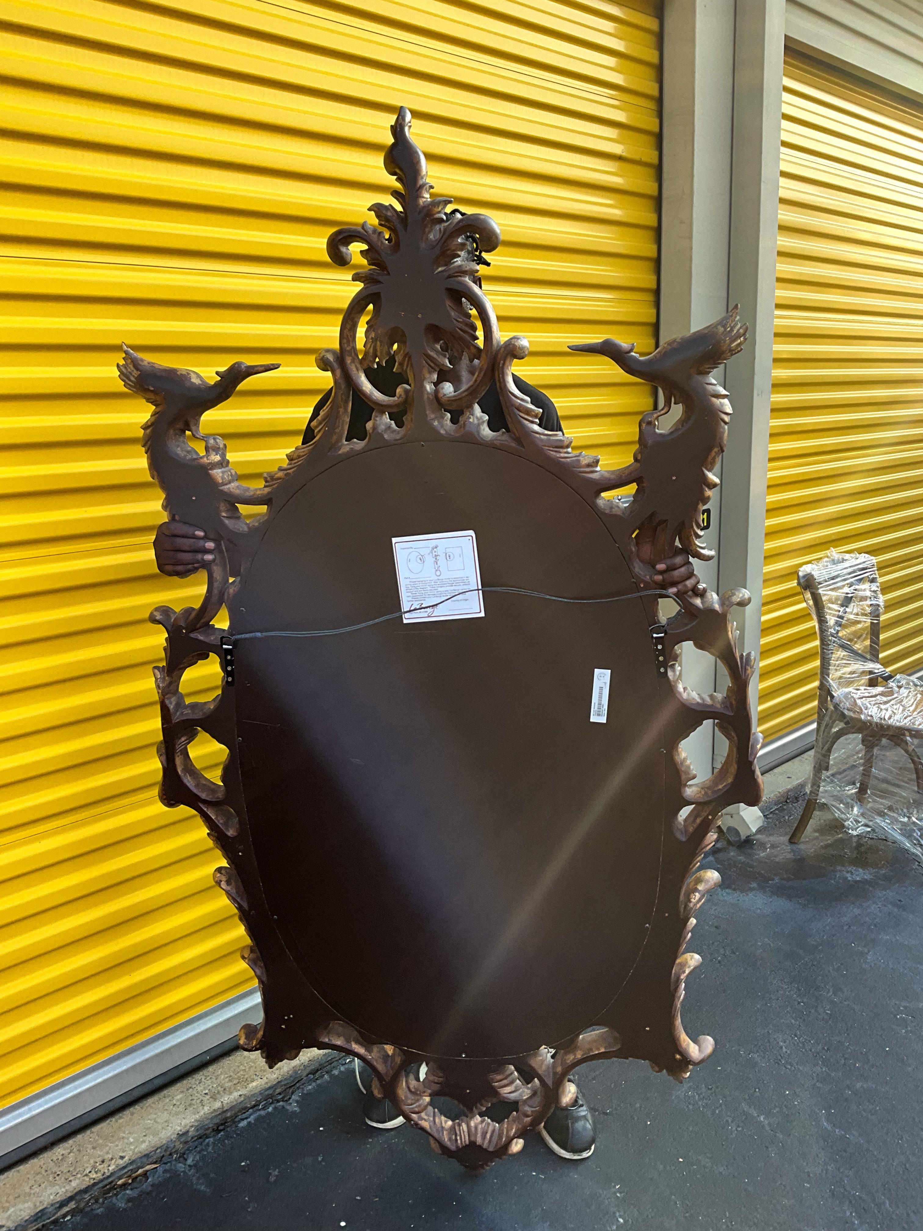 Monumental Chinese Chippendale Style Gilded Faux Tortoise Mirror By La Barge For Sale 4
