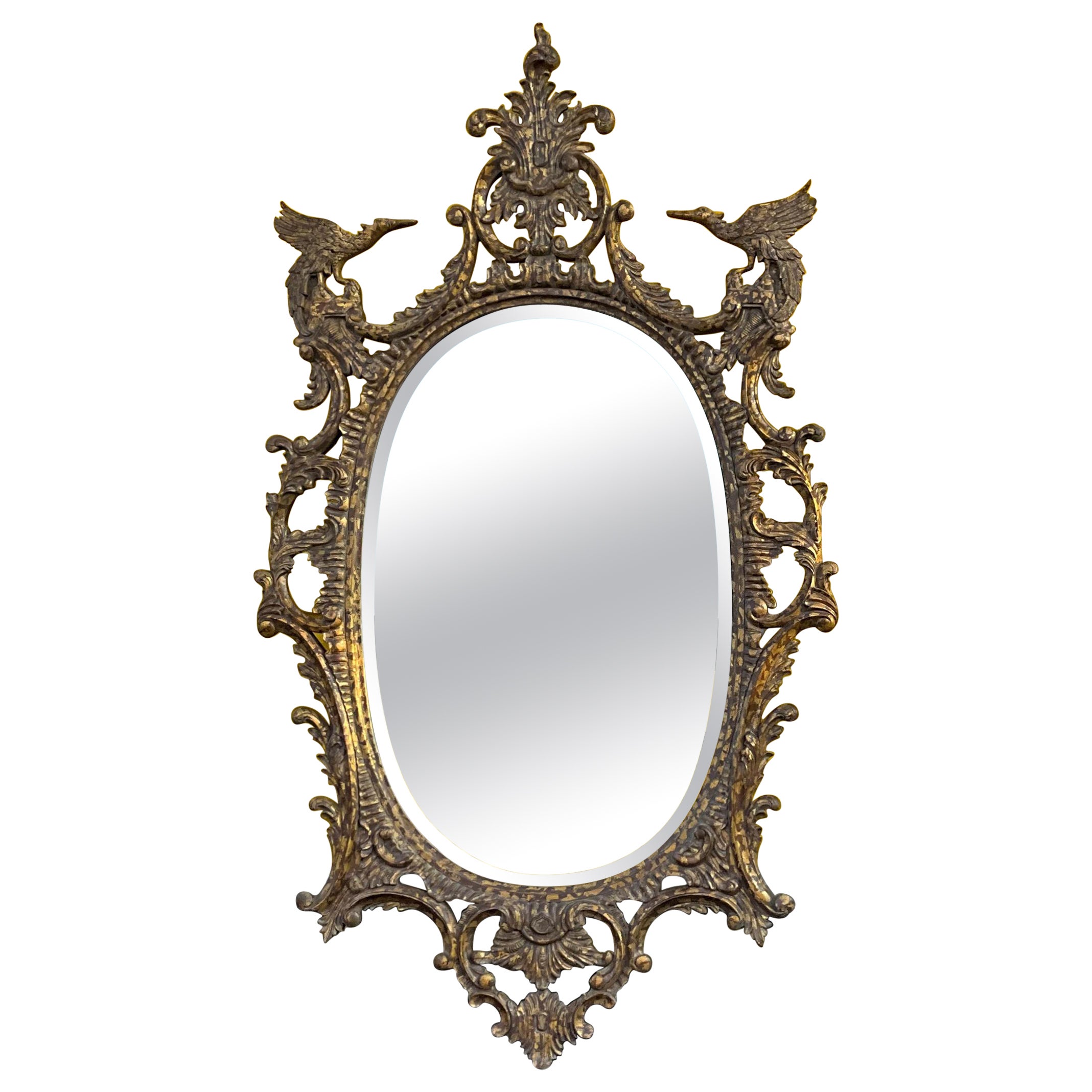 Monumental miroir chinois de style Chippendale en fausse écaille de tortue dorée par La Barge