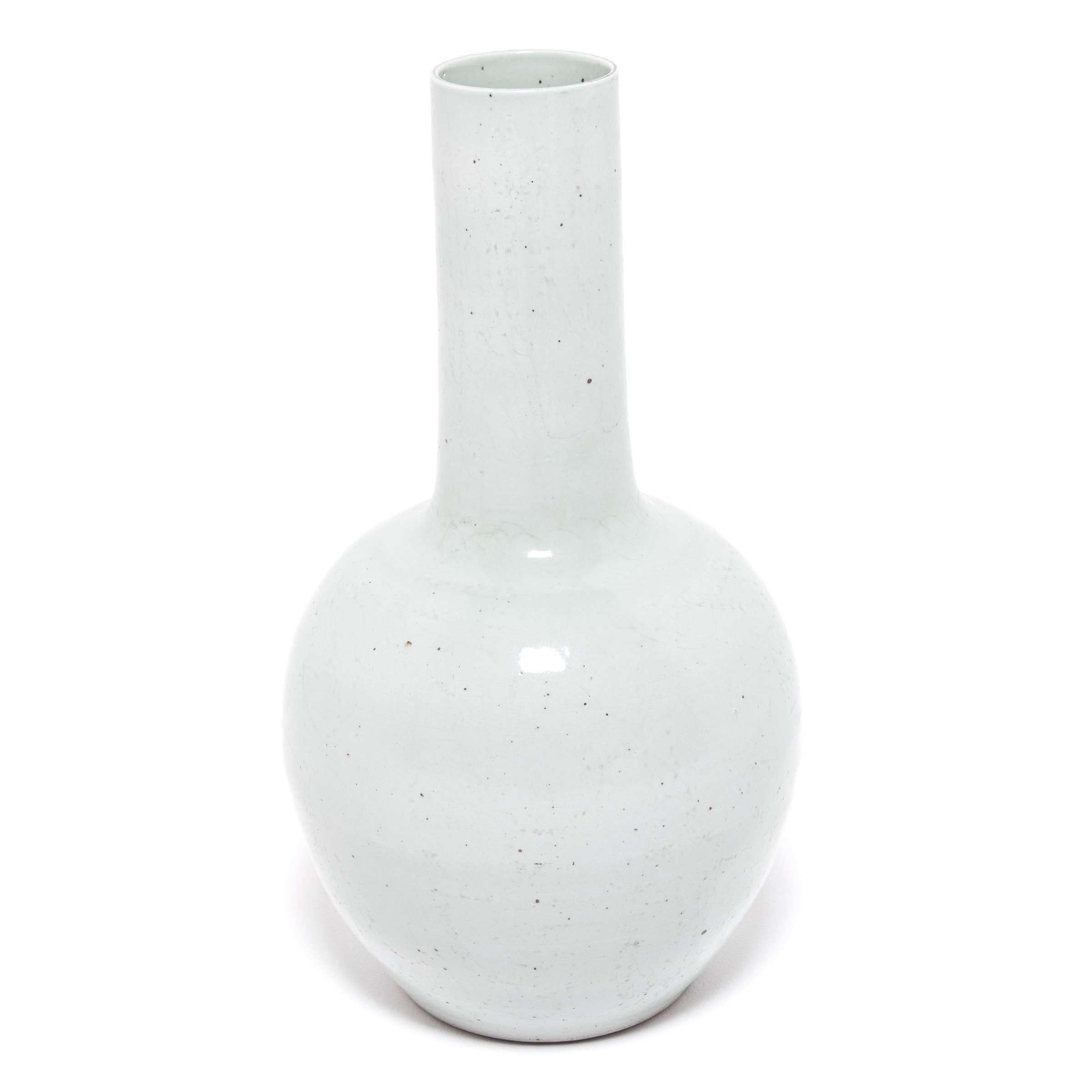 Minimalist Tall Celadon White Bottleneck Vase For Sale