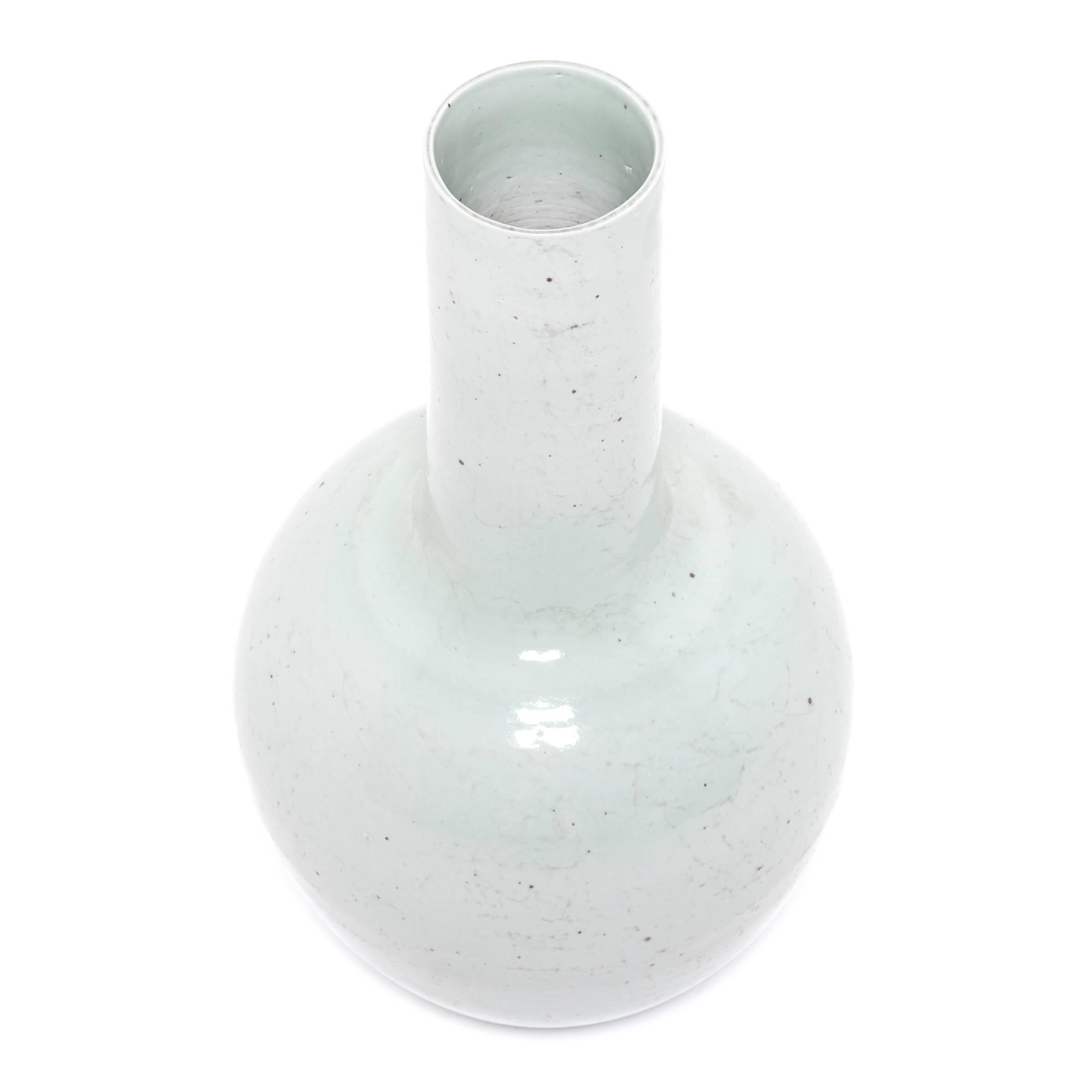 Glazed Tall Celadon White Bottleneck Vase For Sale