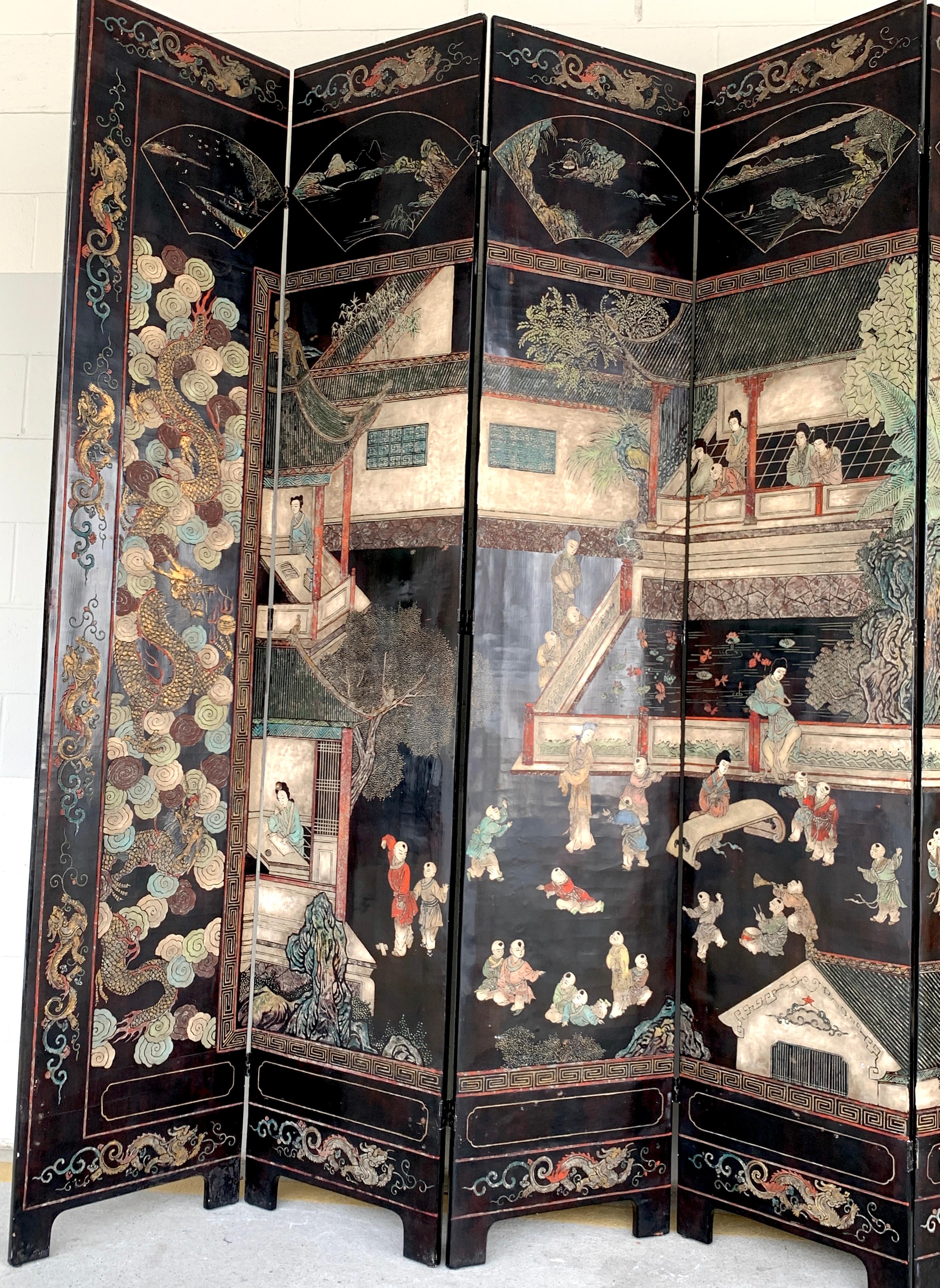 Chinese Export Monumental Chinese Coromandel Kuancai Screen For Sale