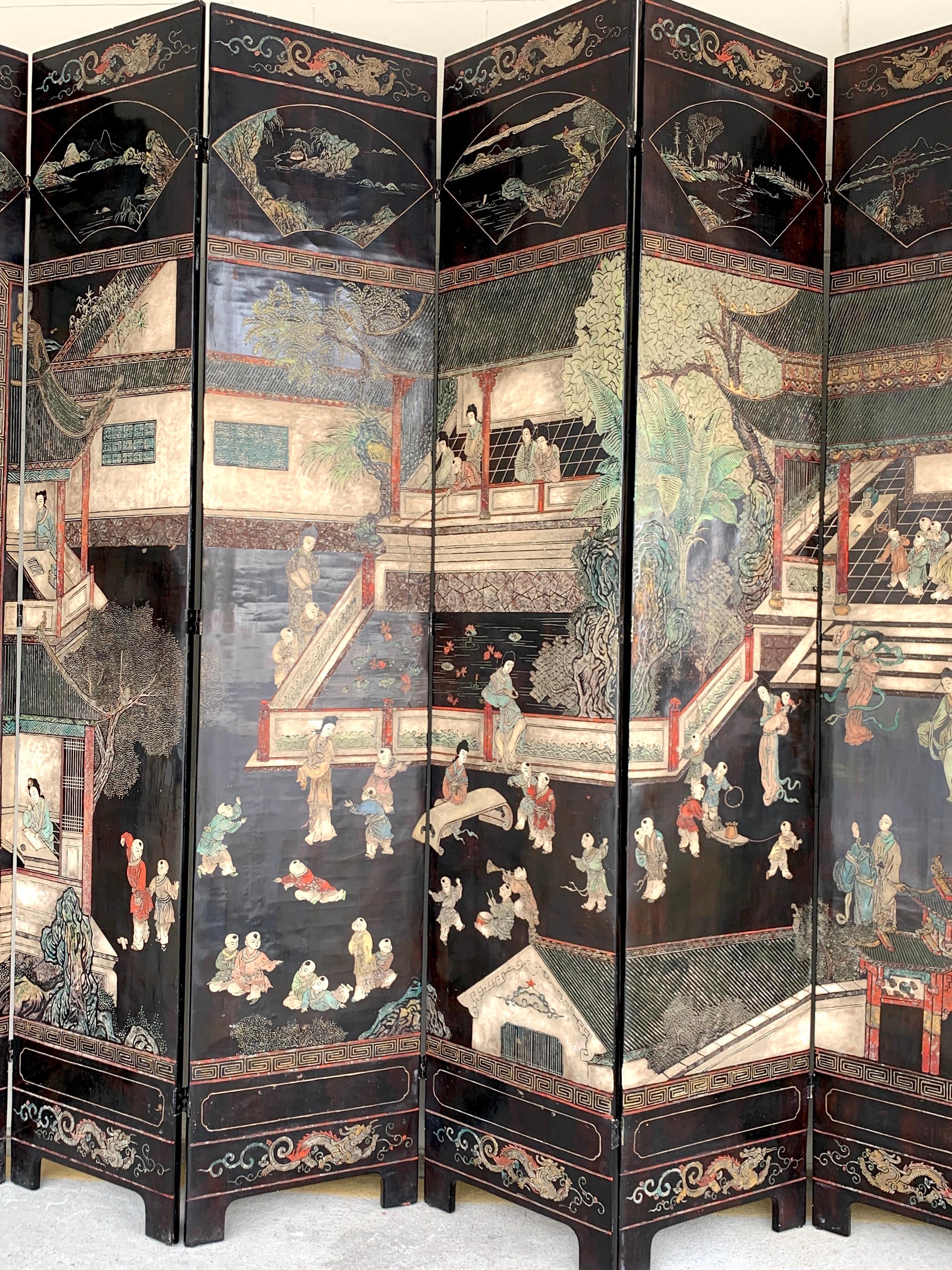 20th Century Monumental Chinese Coromandel Kuancai Screen For Sale