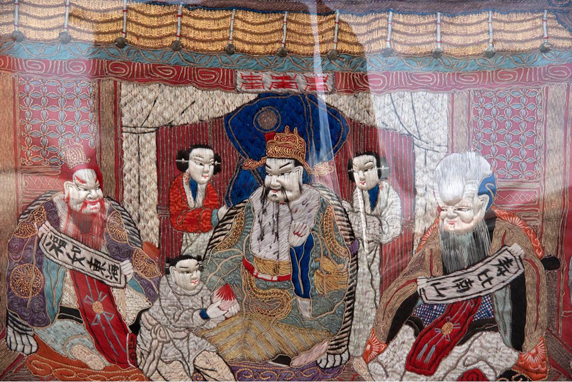 Monumental Chinese Embroidered Silk Tapestry, circa 1890 In Good Condition For Sale In Salt Lake City, UT