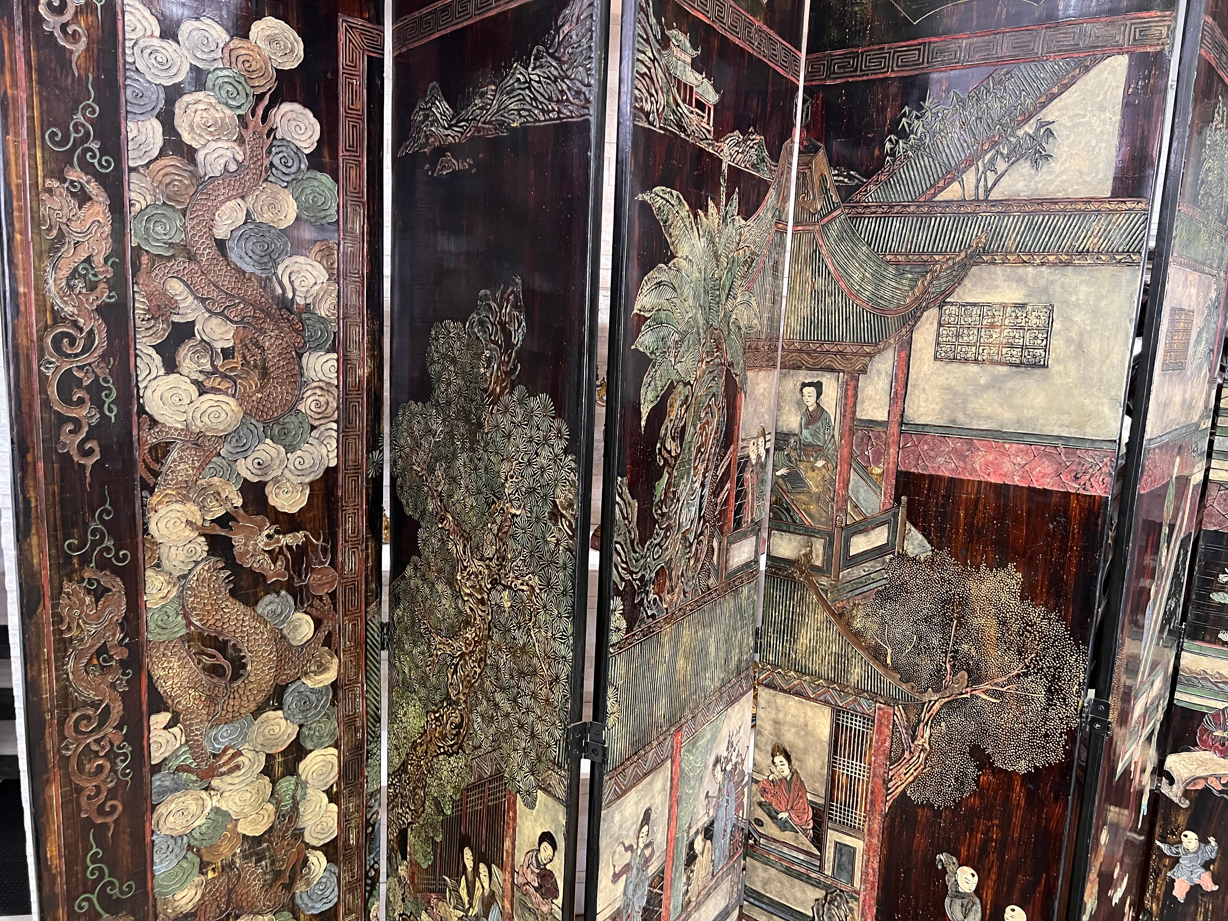 Monumental Chinese Export 12-Panel Lacquered Coromandel Screen In Excellent Condition In Los Angeles, CA