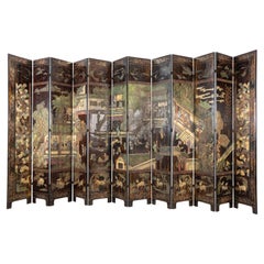 Monumental Chinese Export 12-Panel Lacquered Coromandel Screen