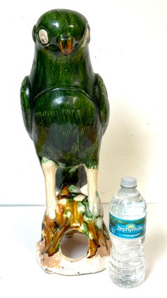 Monumental Chinese Export Porcelain Green Sancai Glazed Parrot, Late 19th C