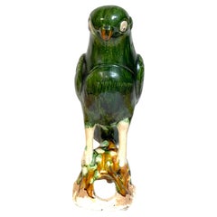 Monumental Chinese Export Porcelain Green Sancai Glazed Parrot, Late 19th C