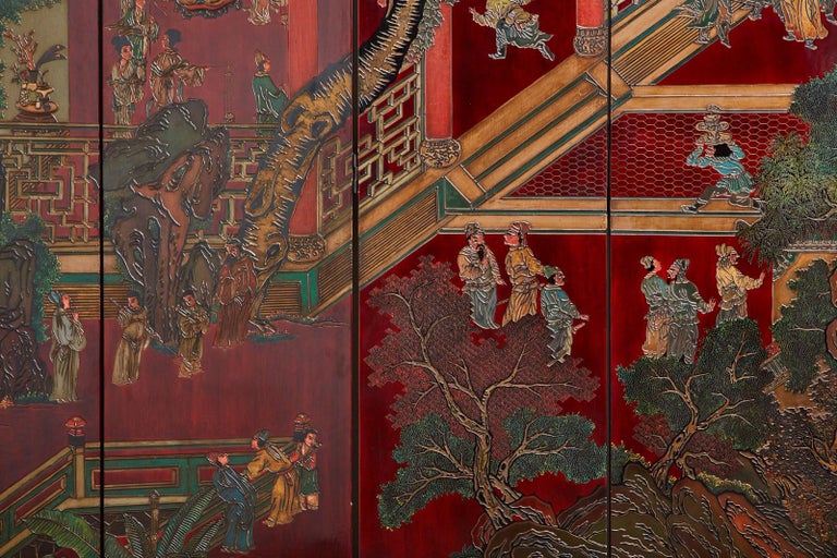 Monumental Chinese Export Twelve-Panel Lacquered Coromandel Screen For Sale 5