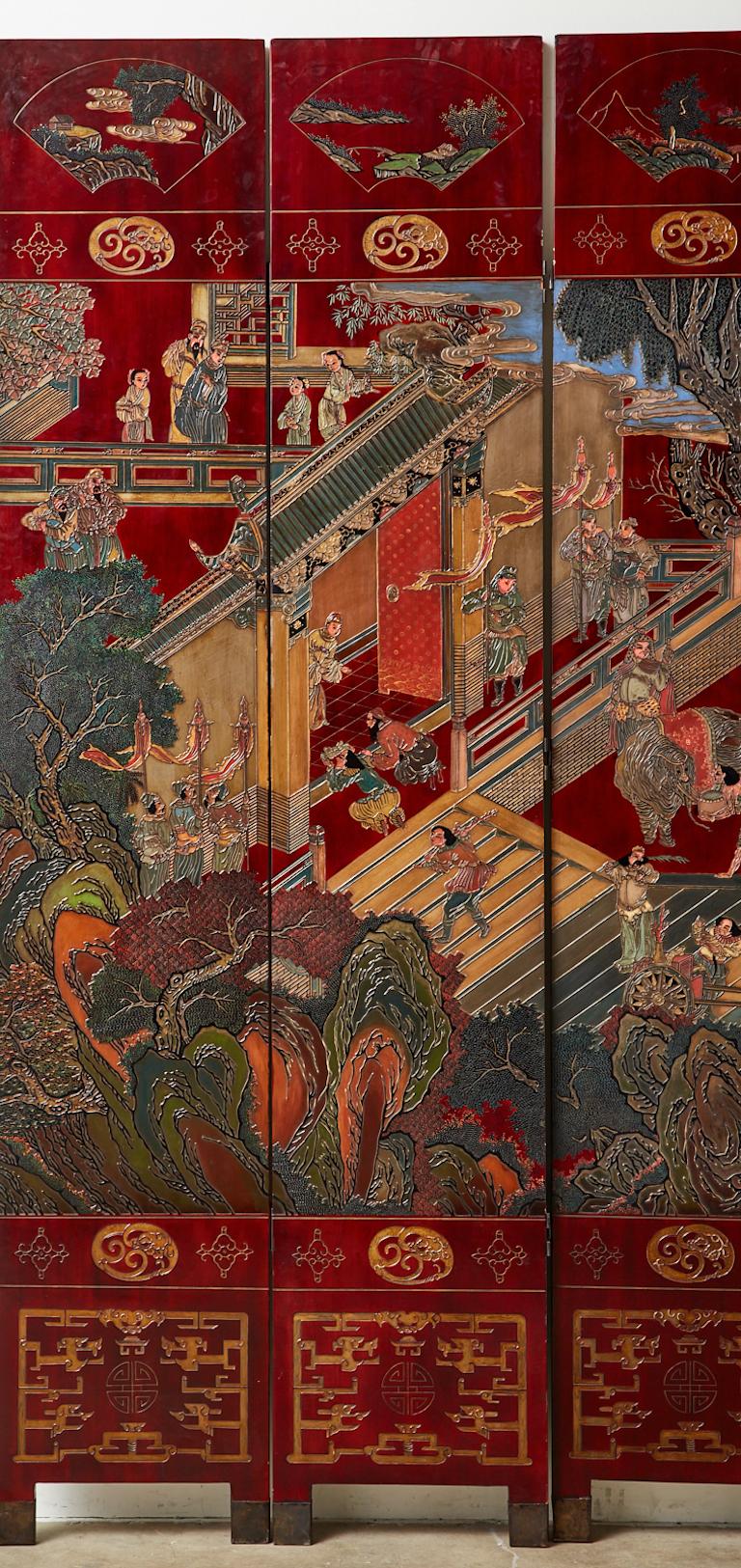 Monumental Chinese Export Twelve-Panel Lacquered Coromandel Screen For Sale 8