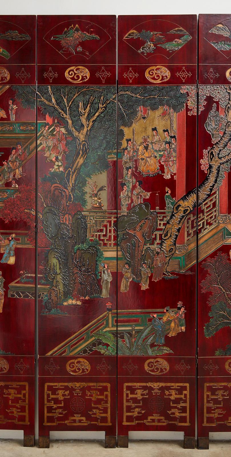 Monumental Chinese Export Twelve-Panel Lacquered Coromandel Screen In Good Condition For Sale In Rio Vista, CA