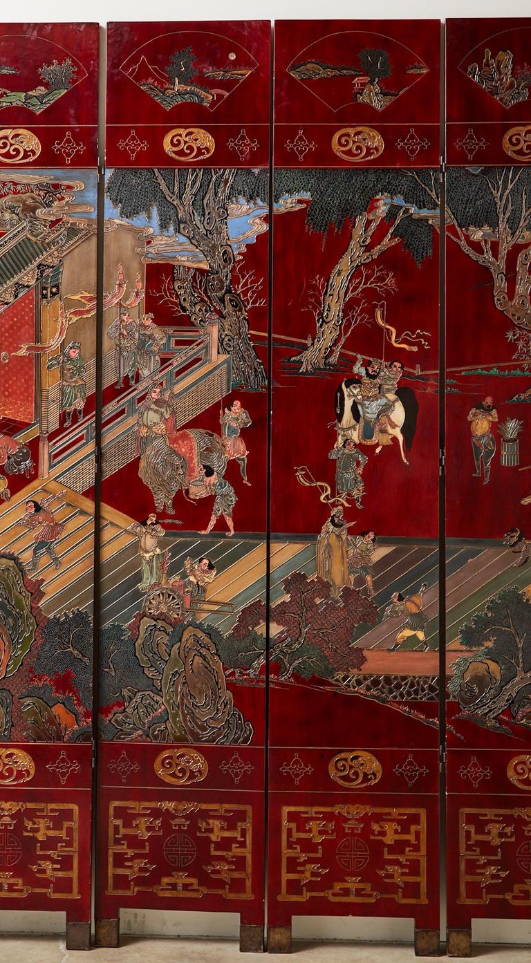 Wood Monumental Chinese Export Twelve-Panel Lacquered Coromandel Screen For Sale