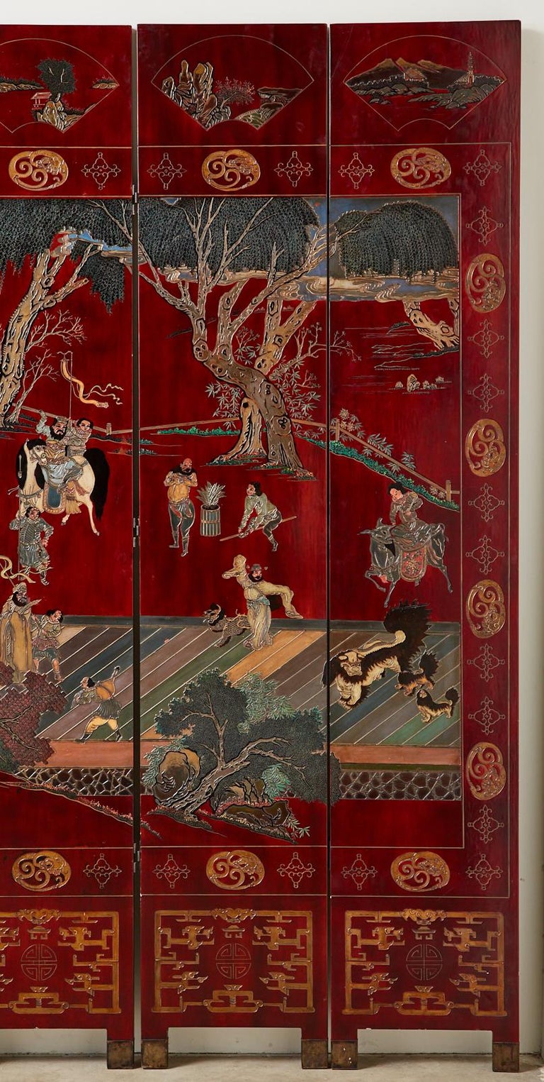 Monumental Chinese Export Twelve-Panel Lacquered Coromandel Screen For Sale 1