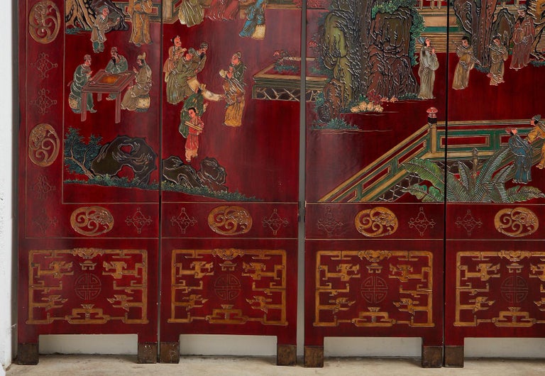 Monumental Chinese Export Twelve-Panel Lacquered Coromandel Screen For Sale 3
