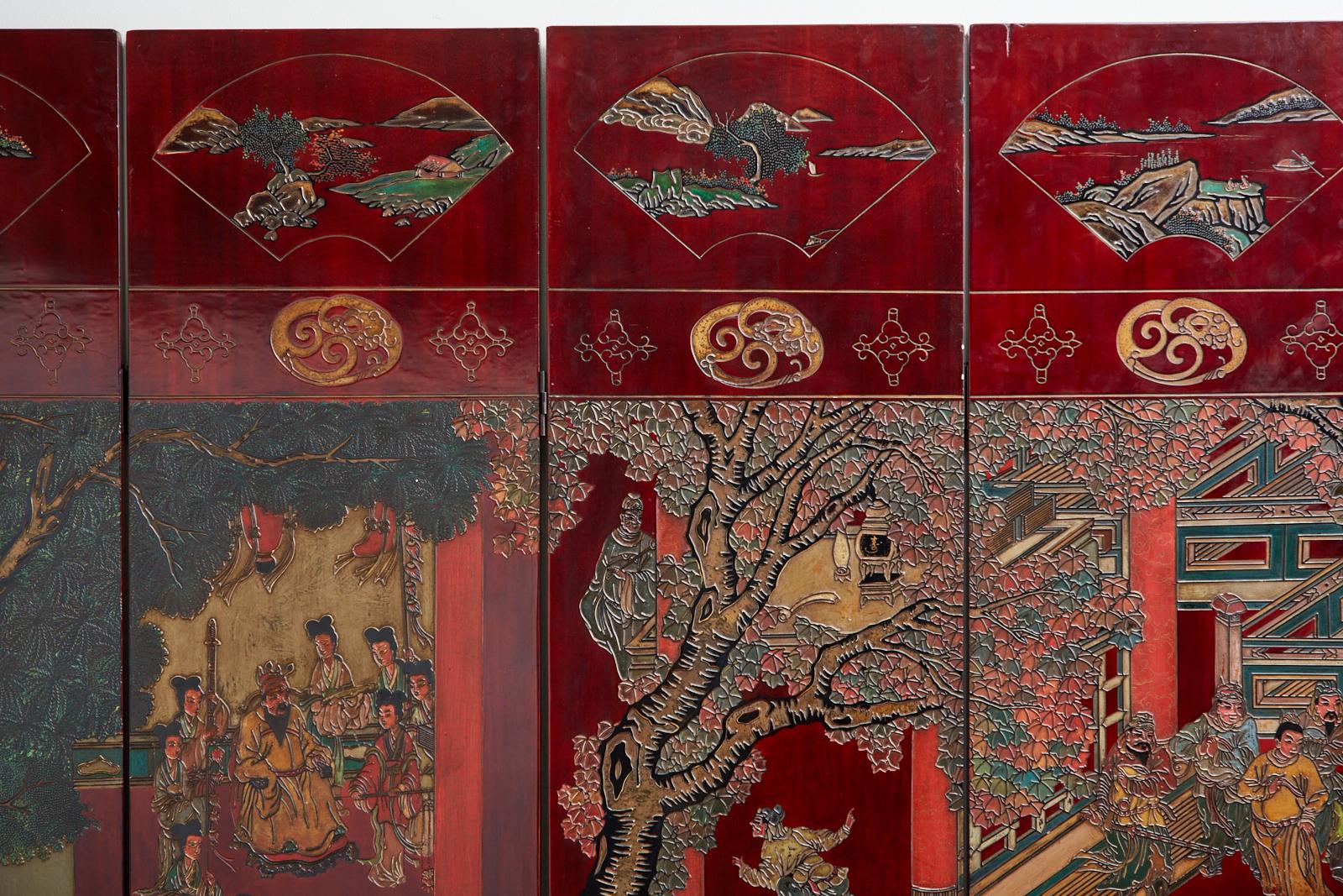 Monumental Chinese Export Twelve-Panel Lacquered Coromandel Screen For Sale 4