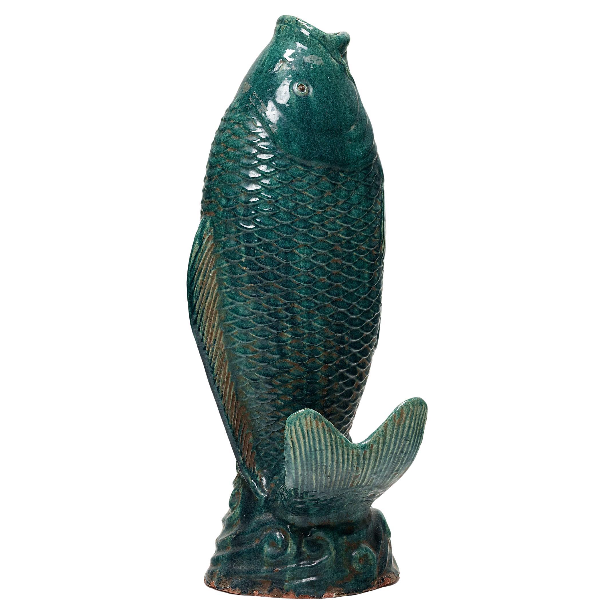 Monumental Chinese Green Glazed Koi