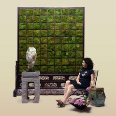 Monumental Chinese Lattice Spirit Screen with Preserved Moss, 19th Century