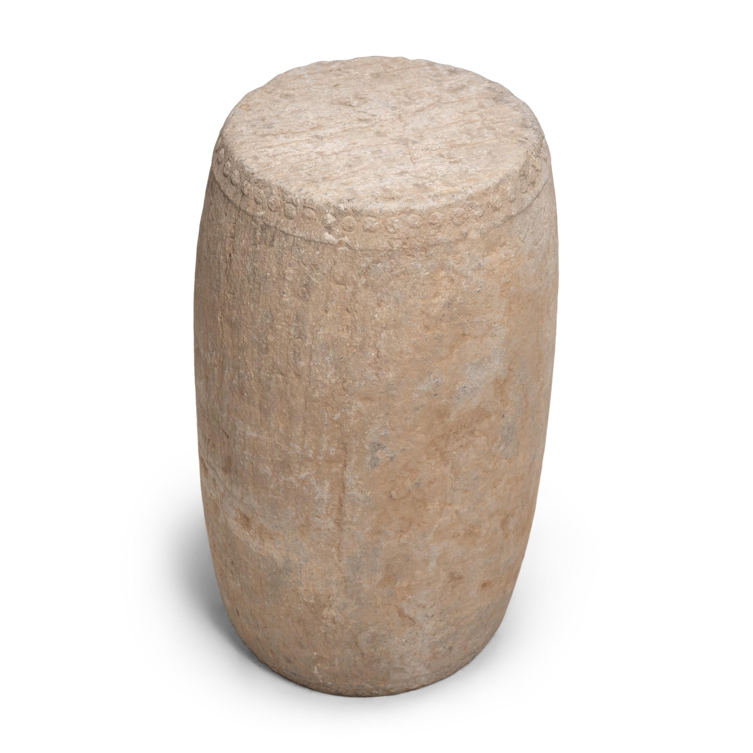 Hand-Carved Monumental Chinese Limestone Drum, c. 1800 For Sale
