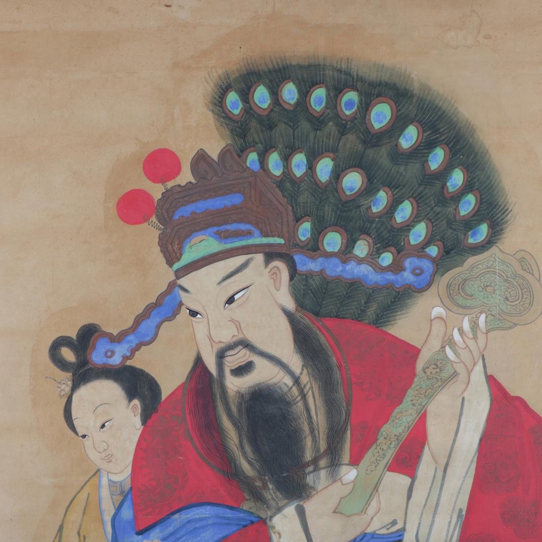 Hand-Painted Monumental Chinese Portrait Painting of Tin-Kuan, Signed