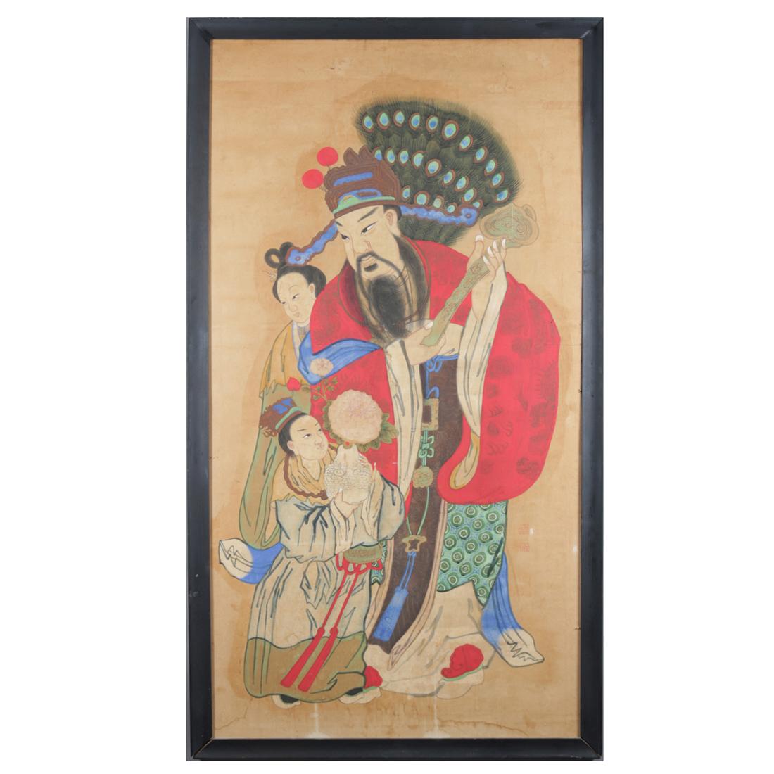 Monumental Chinese Portrait Painting of Tin-Kuan, Signed