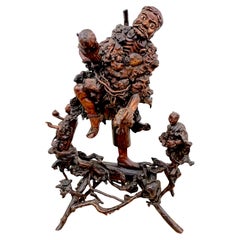 Monumental Chinese Rootwood (Burl) Daoist Sage with Attendants, Late Qing