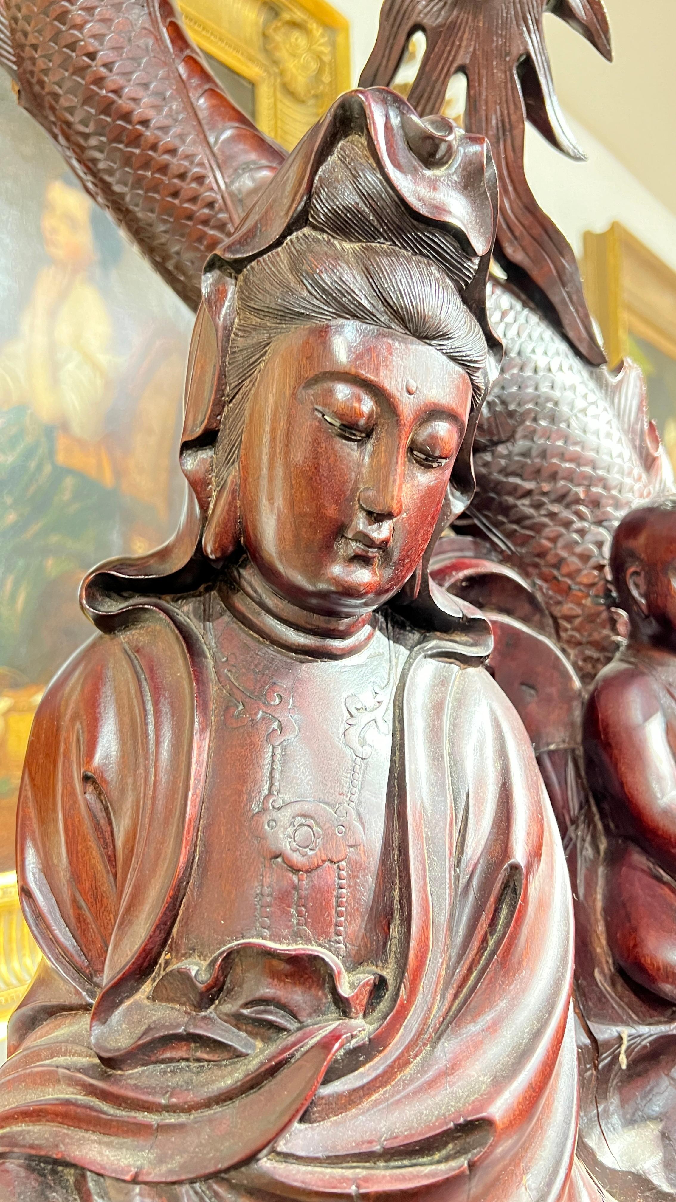 Monumental Chinese Rosewood Guanyin Sculpture For Sale 6