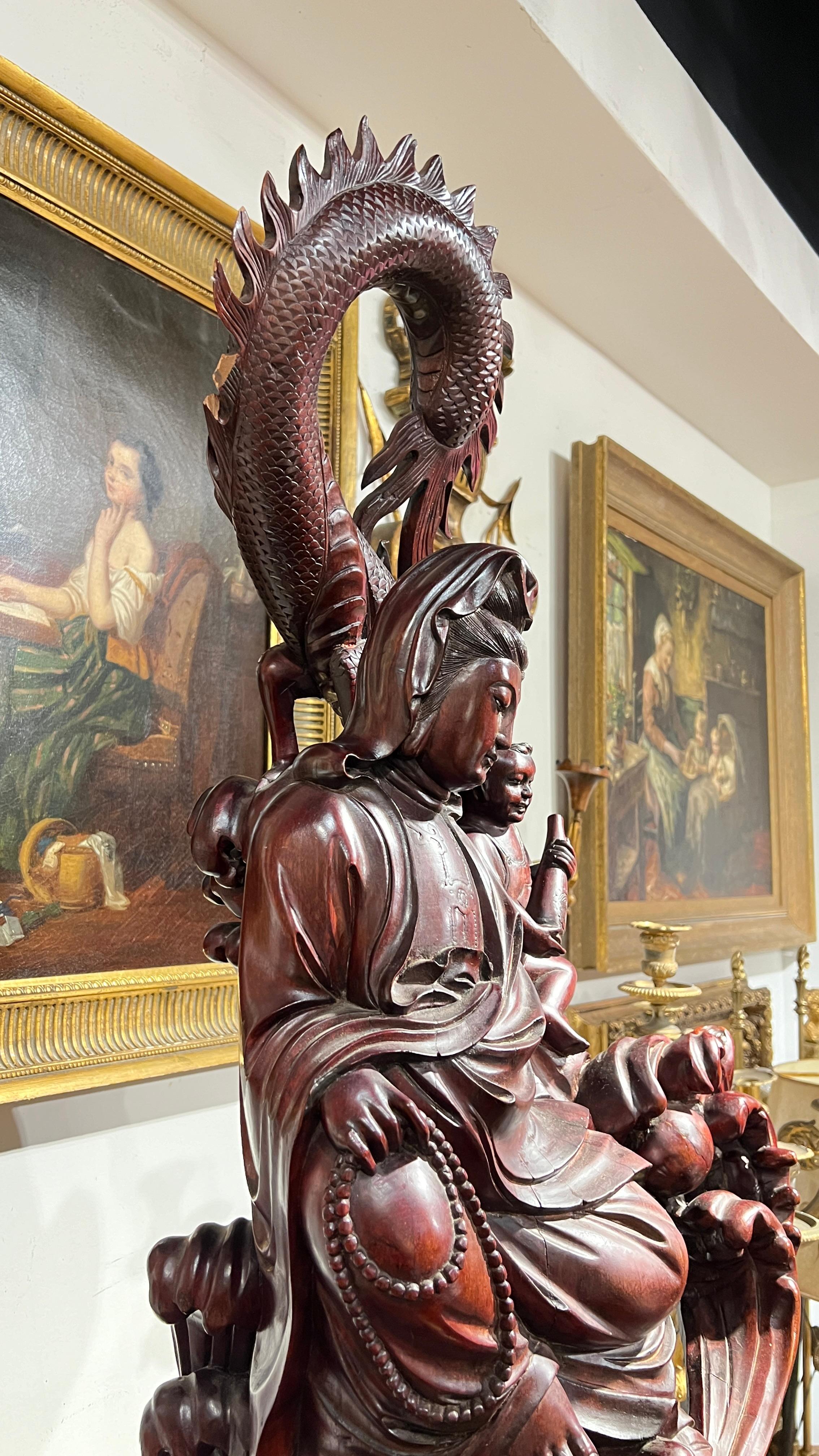 Monumental Chinese Rosewood Guanyin Sculpture For Sale 12