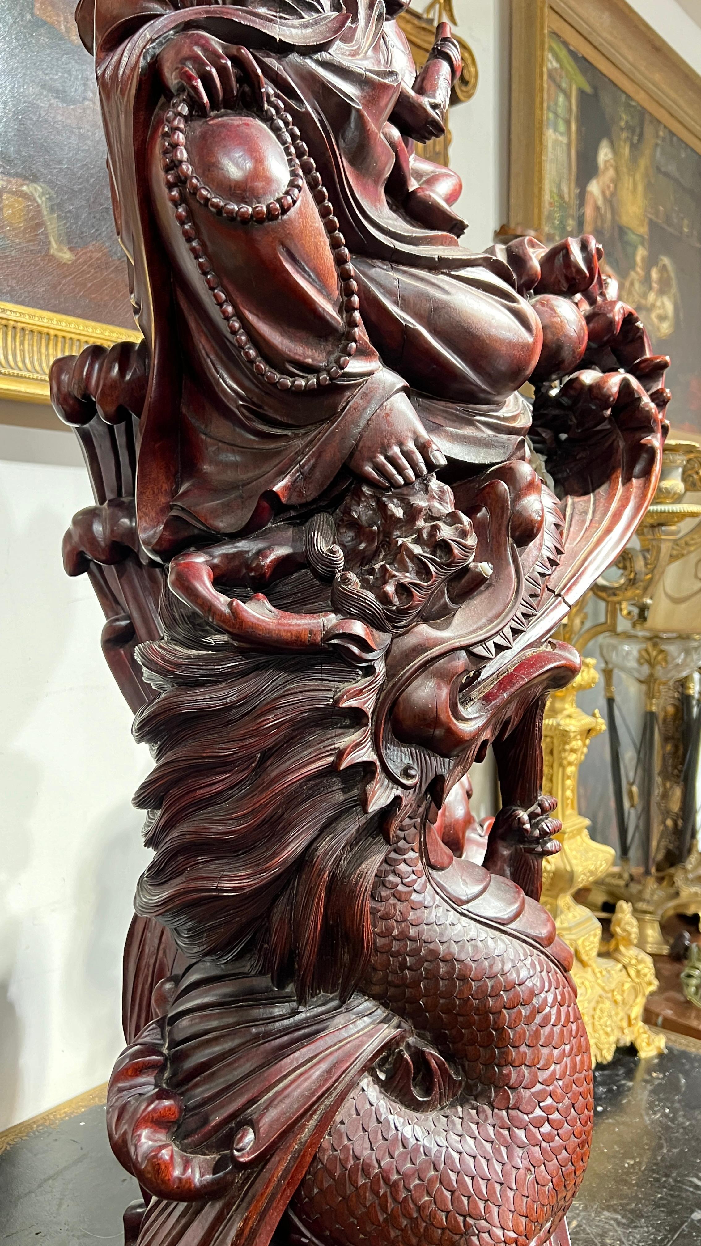Monumental Chinese Rosewood Guanyin Sculpture For Sale 14