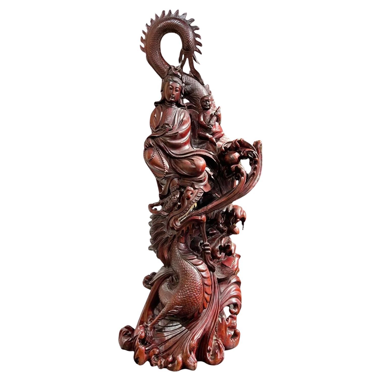 Monumental Chinese Rosewood Guanyin Sculpture