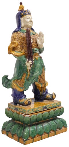 Monumental Chinese Sancai Glazed Pottery Ming Warrior Figure Statue