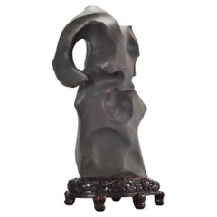Monumental Chinese Scholar's Water Stone on Carved Base 5 Ft