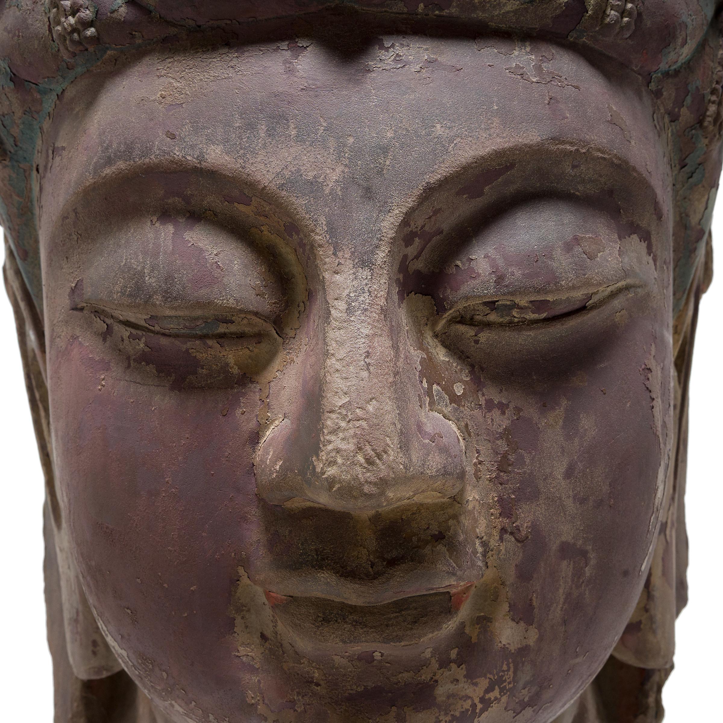 Monumental Chinese Stone Guanyin Head, c. 1800 For Sale 3