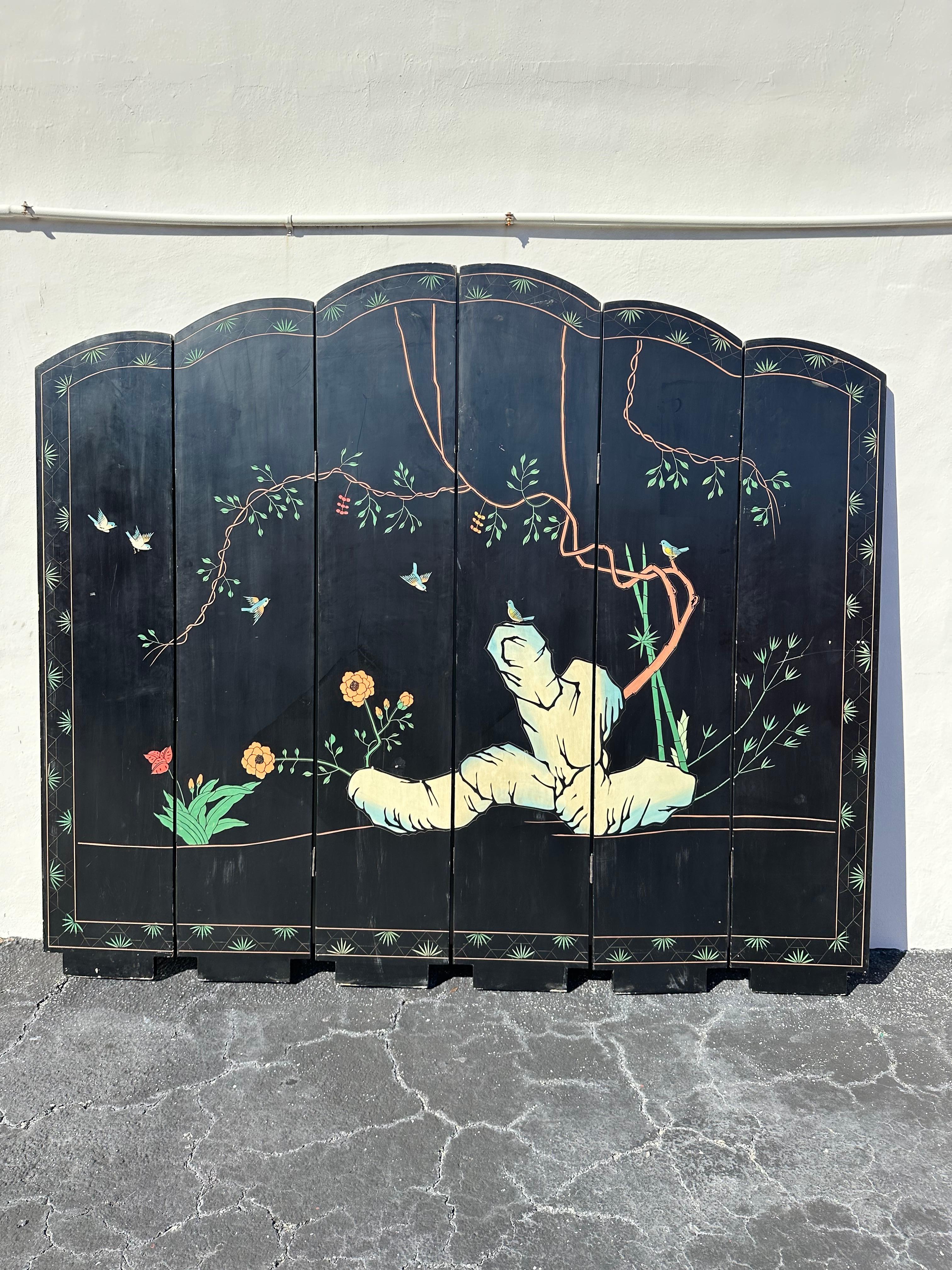 Monumental Chinoiserie Arch 6 Panel Coromandel Folding Screen Room Divider For Sale 5