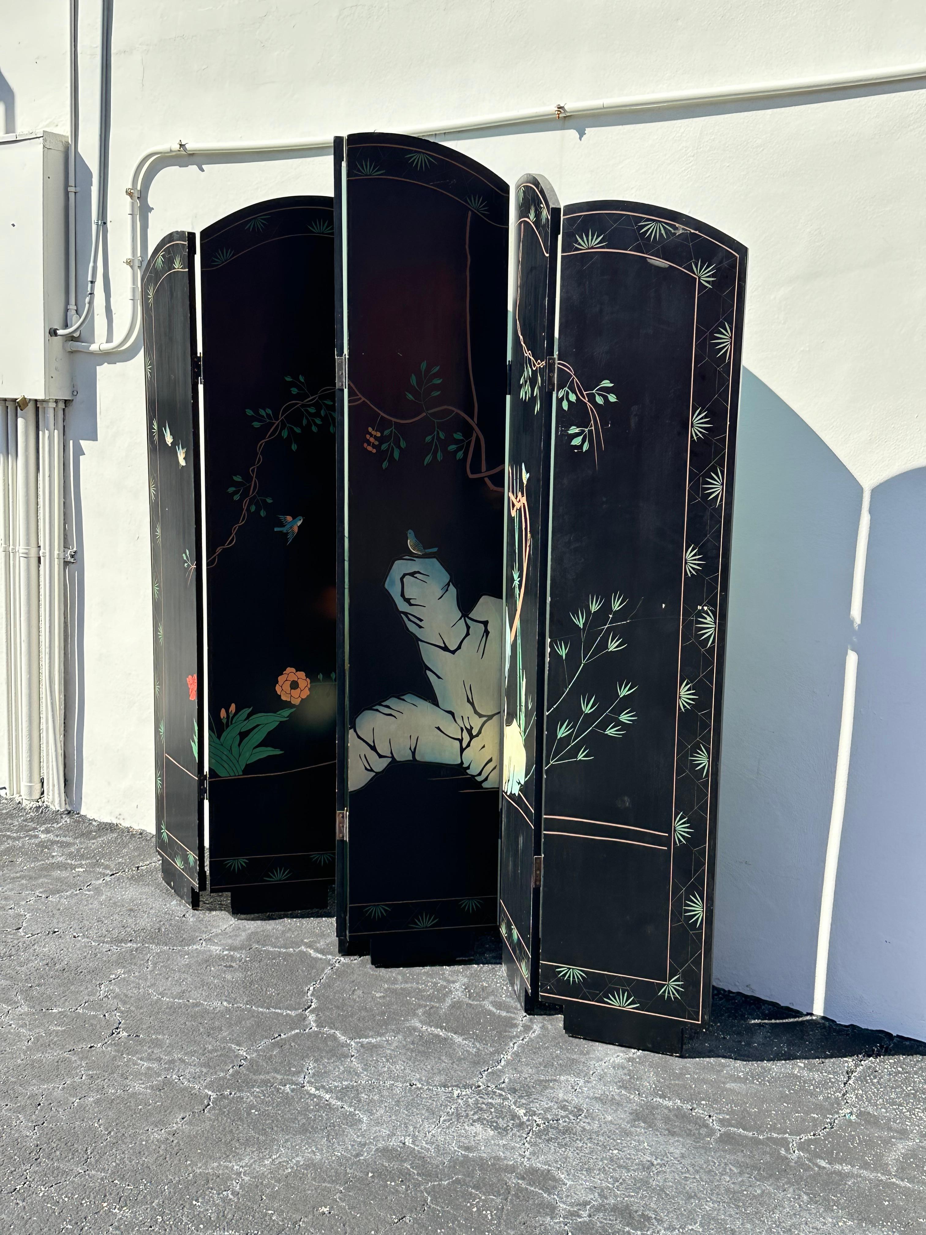 Monumental Chinoiserie Arch 6 Panel Coromandel Folding Screen Room Divider For Sale 9