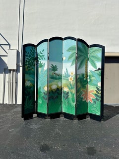 Monumental Chinoiserie Arch 6 Panel Coromandel Folding Screen Room Divider